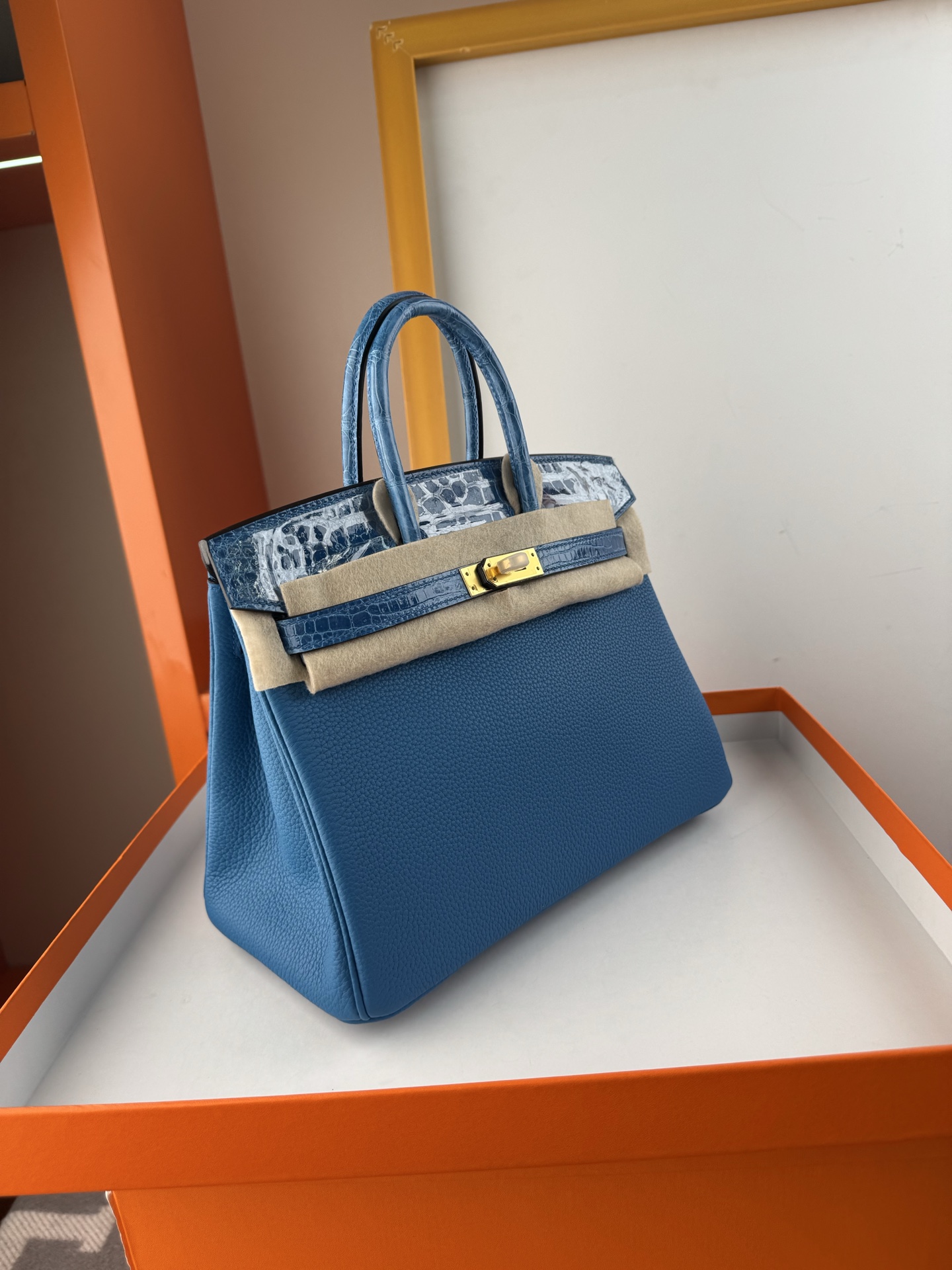Birkin 25cm Touch Paradise Blue Togo Leather and Alligator Gold Hardware 4 i1748102743690 1345 0 2