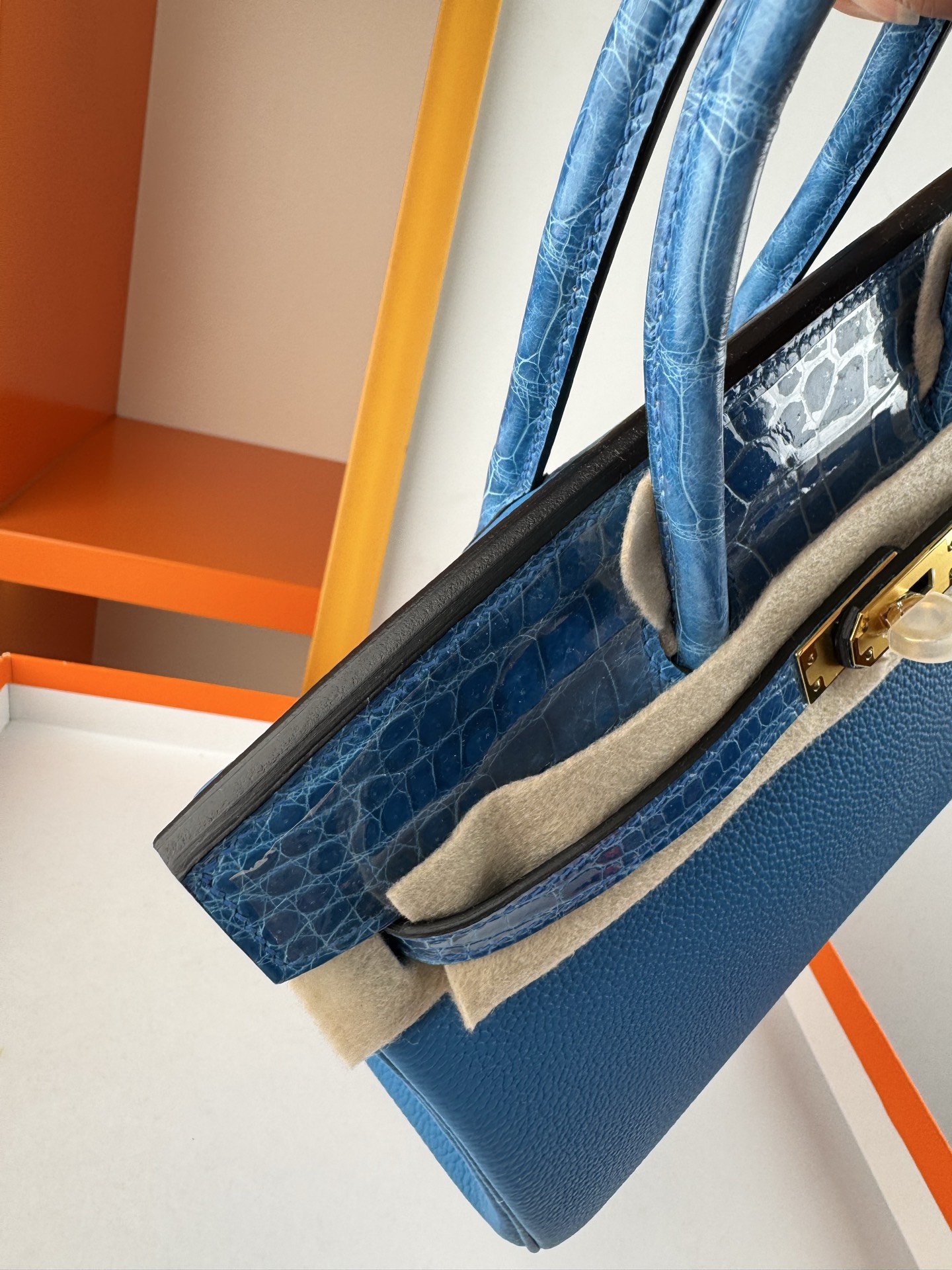 Birkin 25cm Touch Paradise Blue Togo Leather and Alligator Gold Hardware 10 i1748102745256 6446 0 8