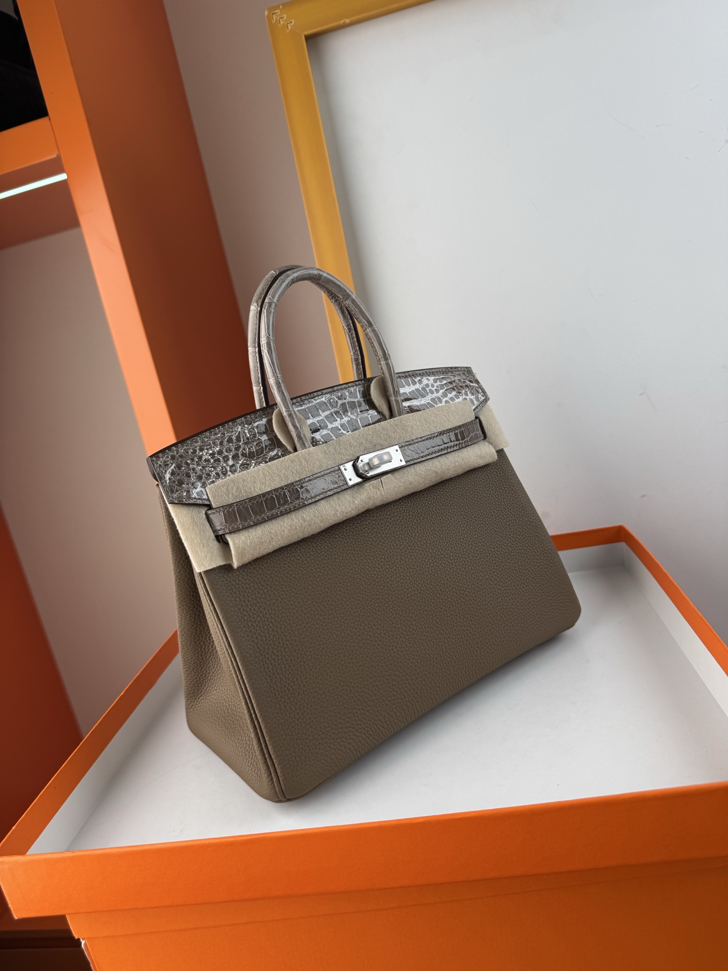 Elegant Birkin 25cm Touch Handbag in Togo Leather and Crocodile Skin 3 i1748233308760 4913 0 2