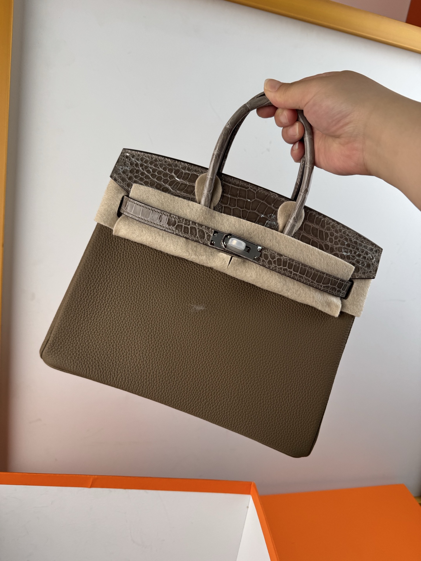 Elegant Birkin 25cm Touch Handbag in Togo Leather and Crocodile Skin 10 i1748233328037 5090 0 9