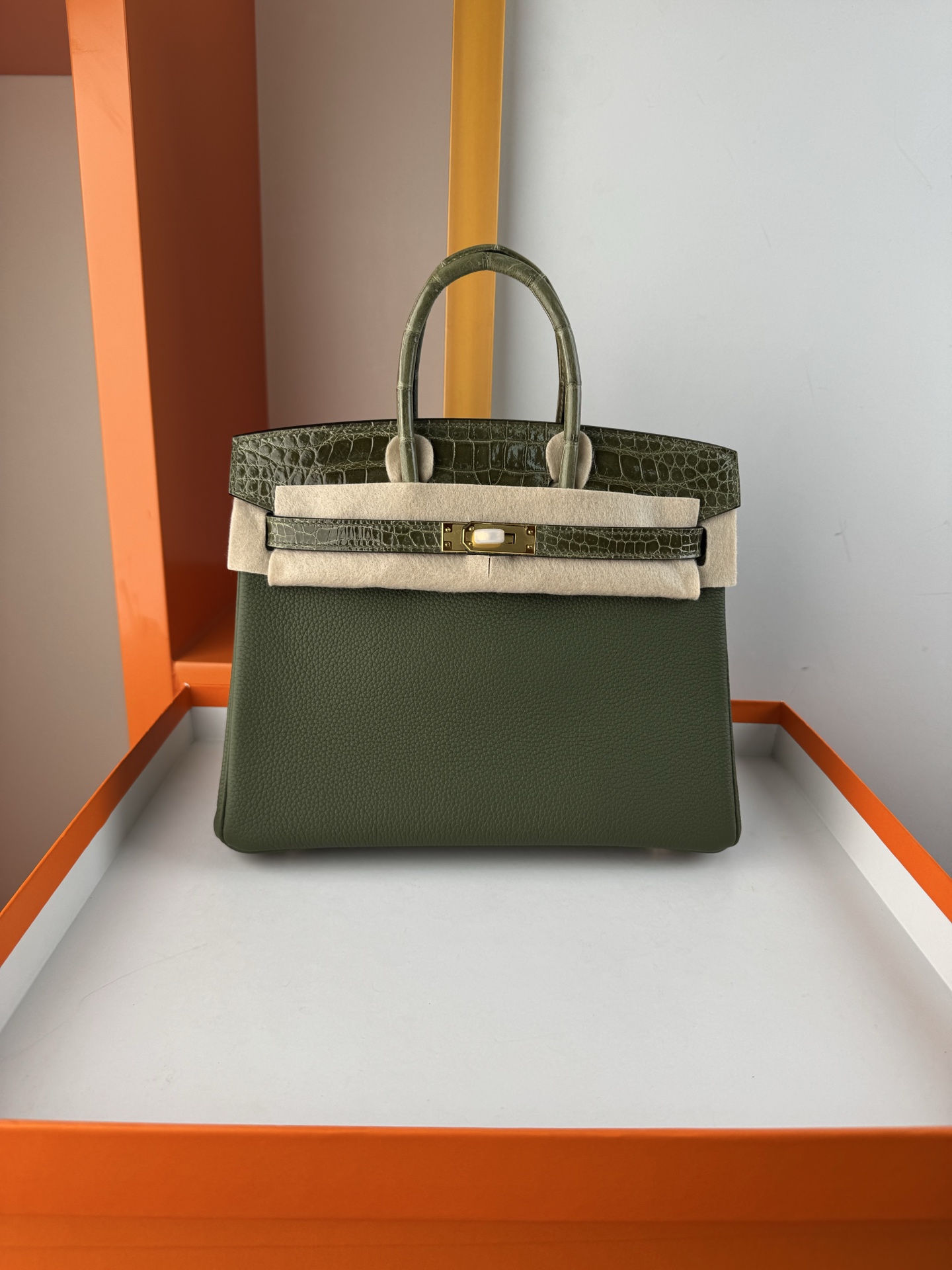 Birkin 25cm Olive Green Togo Leather with Crocodile Trim Gold Hardware 2 i1748233338568 3372 0 0