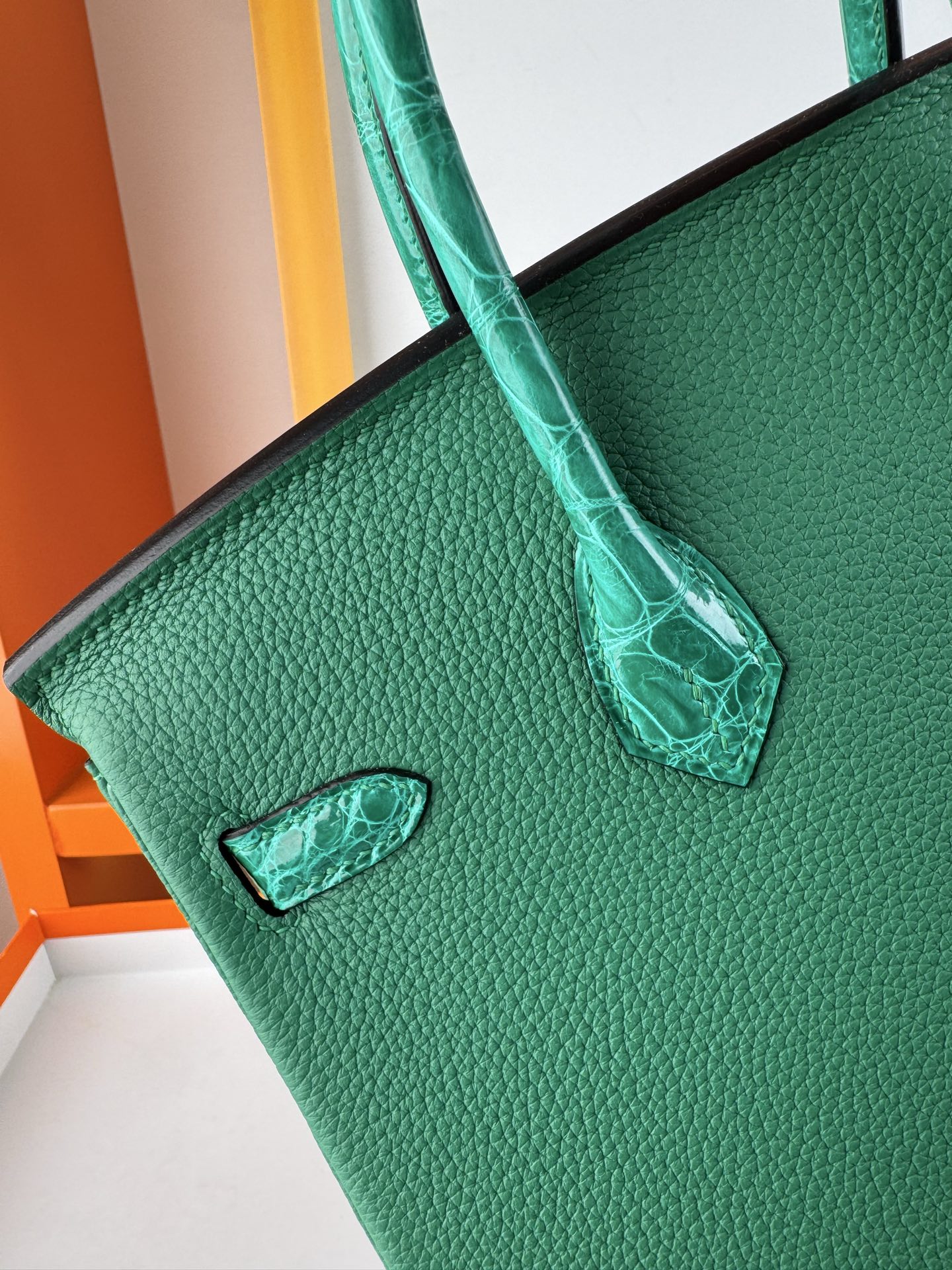 Emerald Green Birkin 25cm Togo Leather with Alligator Trim and Silver Hardware 7 i1748233648500 2605 0 6
