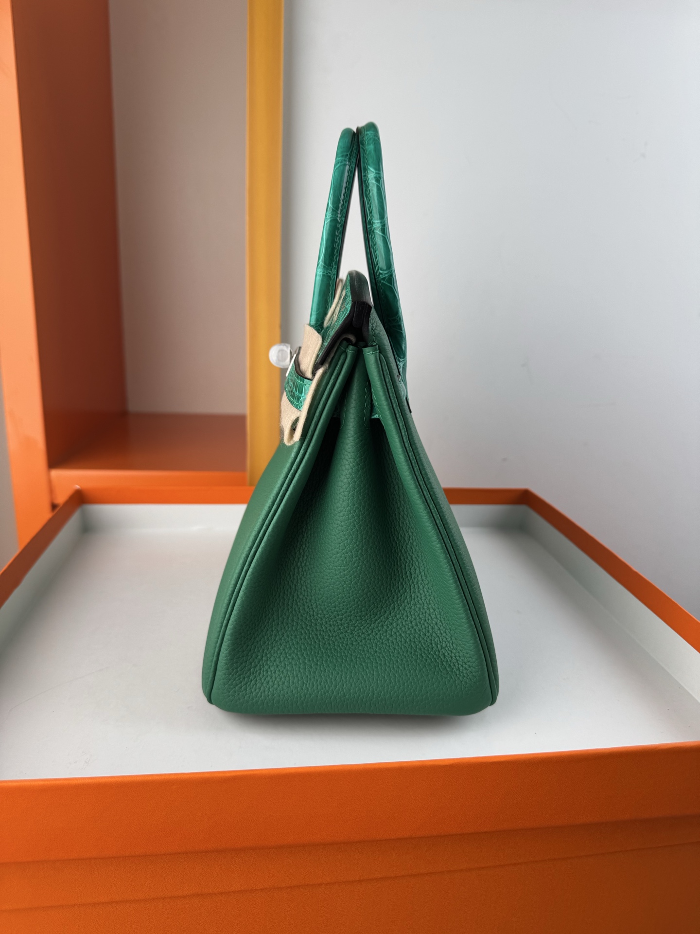 Emerald Green Birkin 25cm Togo Leather with Alligator Trim and Silver Hardware 4 i1748233656362 3896 0 3