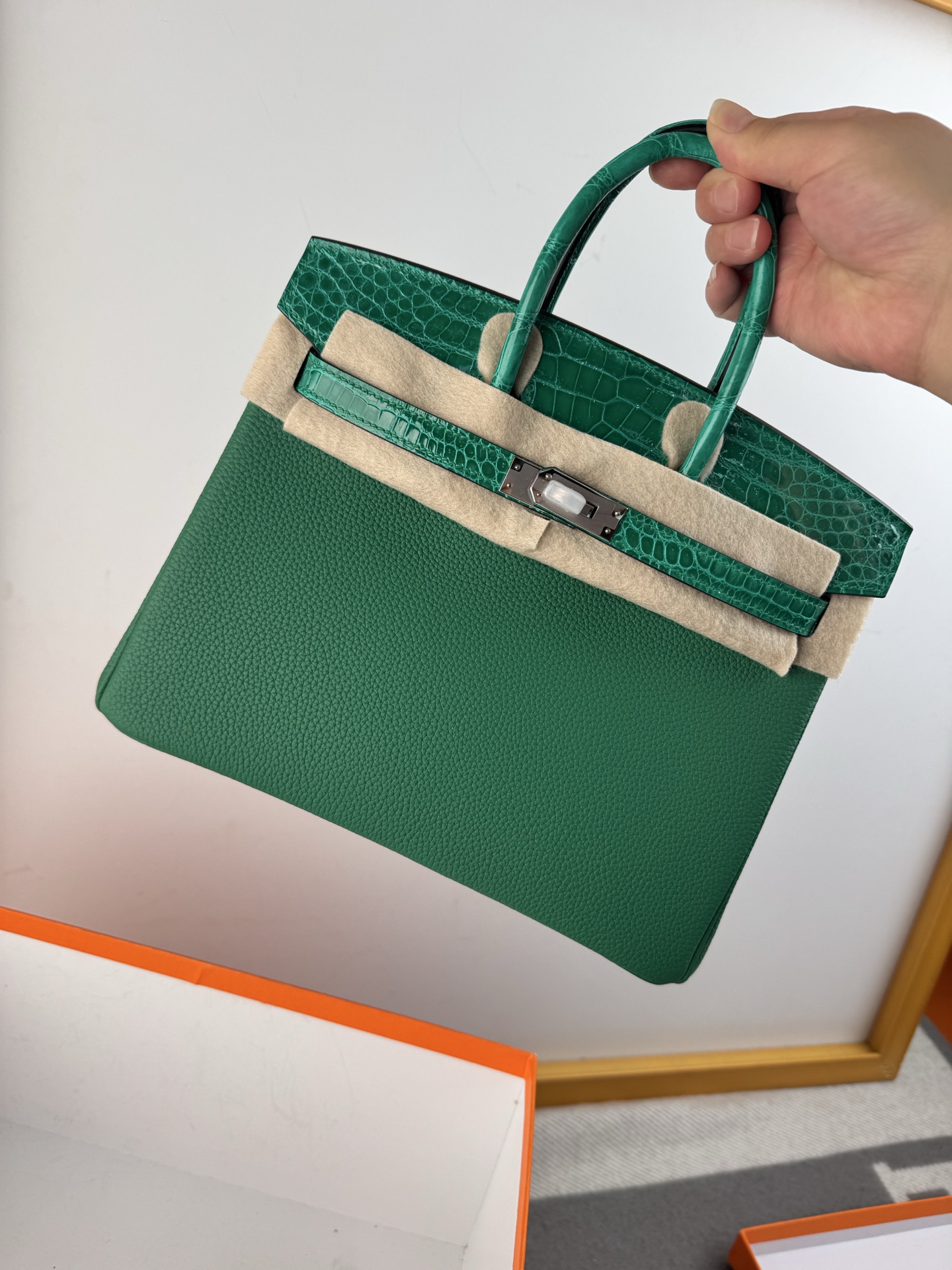 Emerald Green Birkin 25cm Togo Leather with Alligator Trim and Silver Hardware 11 i1748233659818 1411 0 10