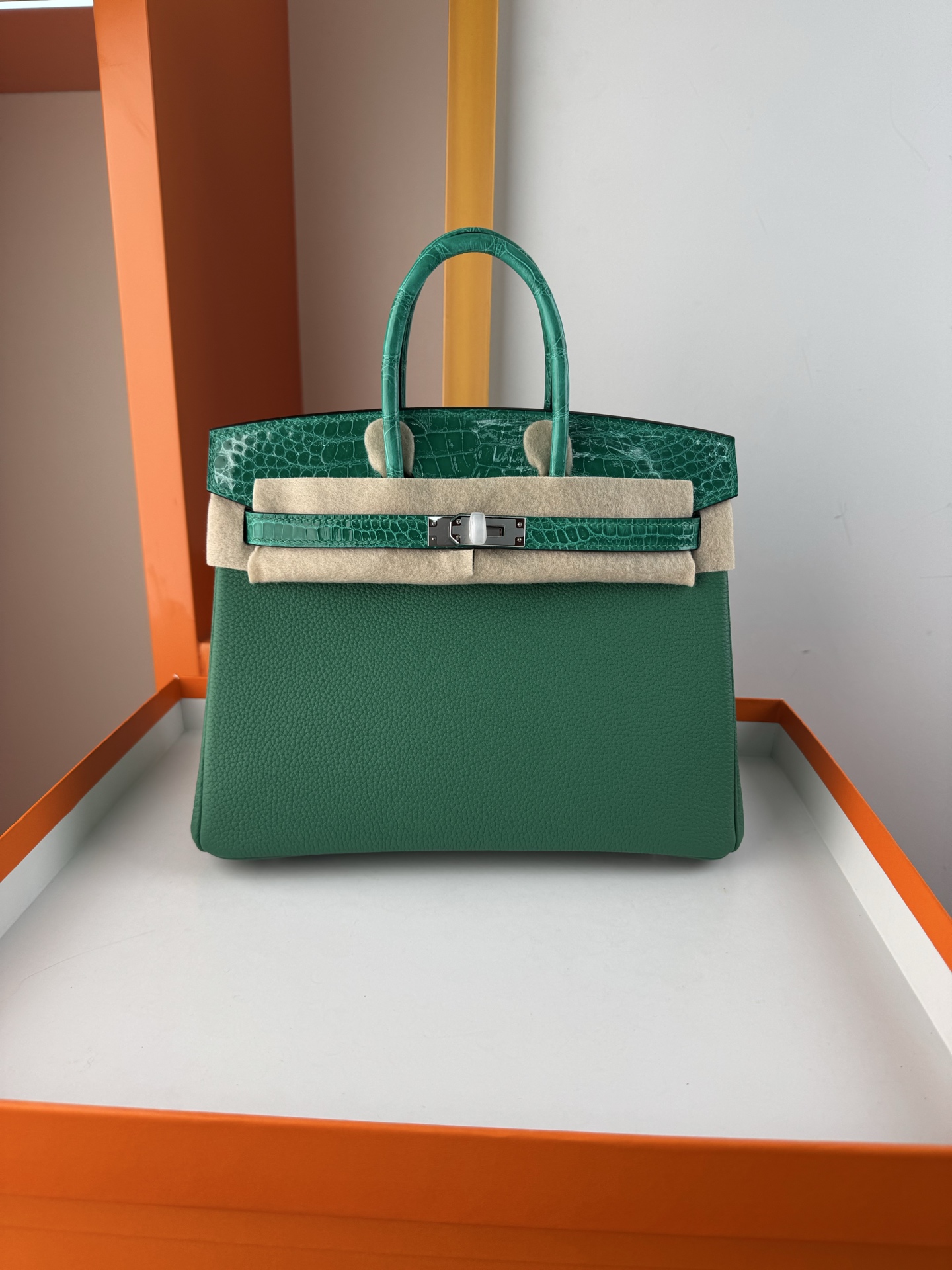 Emerald Green Birkin 25cm Togo Leather with Alligator Trim and Silver Hardware 1 i1748233661528 9820 0 0