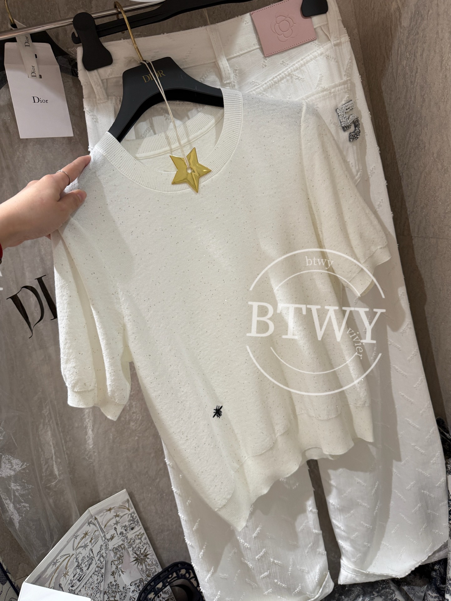 Dior Women's Knit Top with Bee Embroidery and Sparkling Details 8 i1740808894113 291 0 6