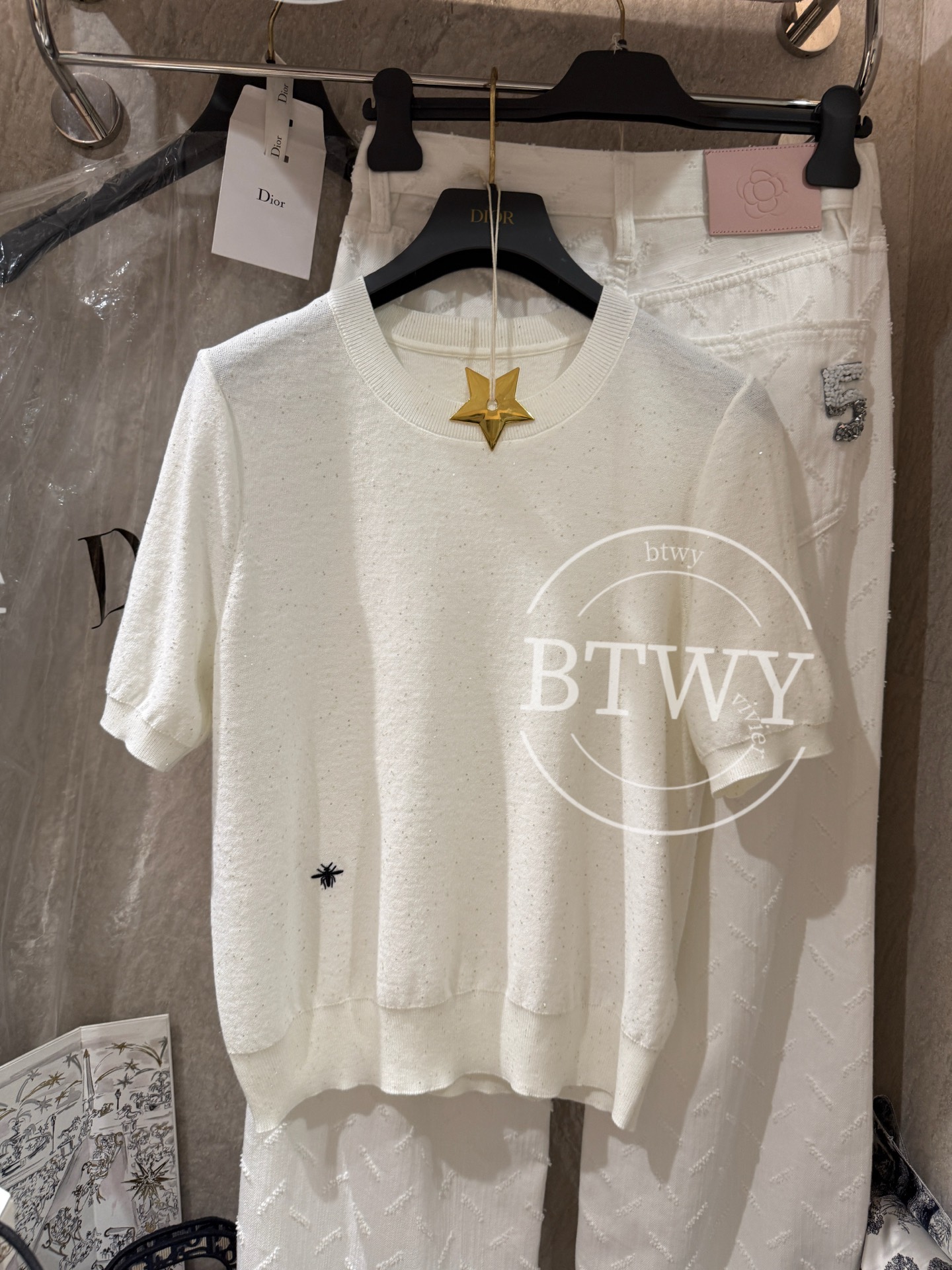 Dior Women's Knit Top with Bee Embroidery and Sparkling Details 2 i1740808894135 8202 0 0