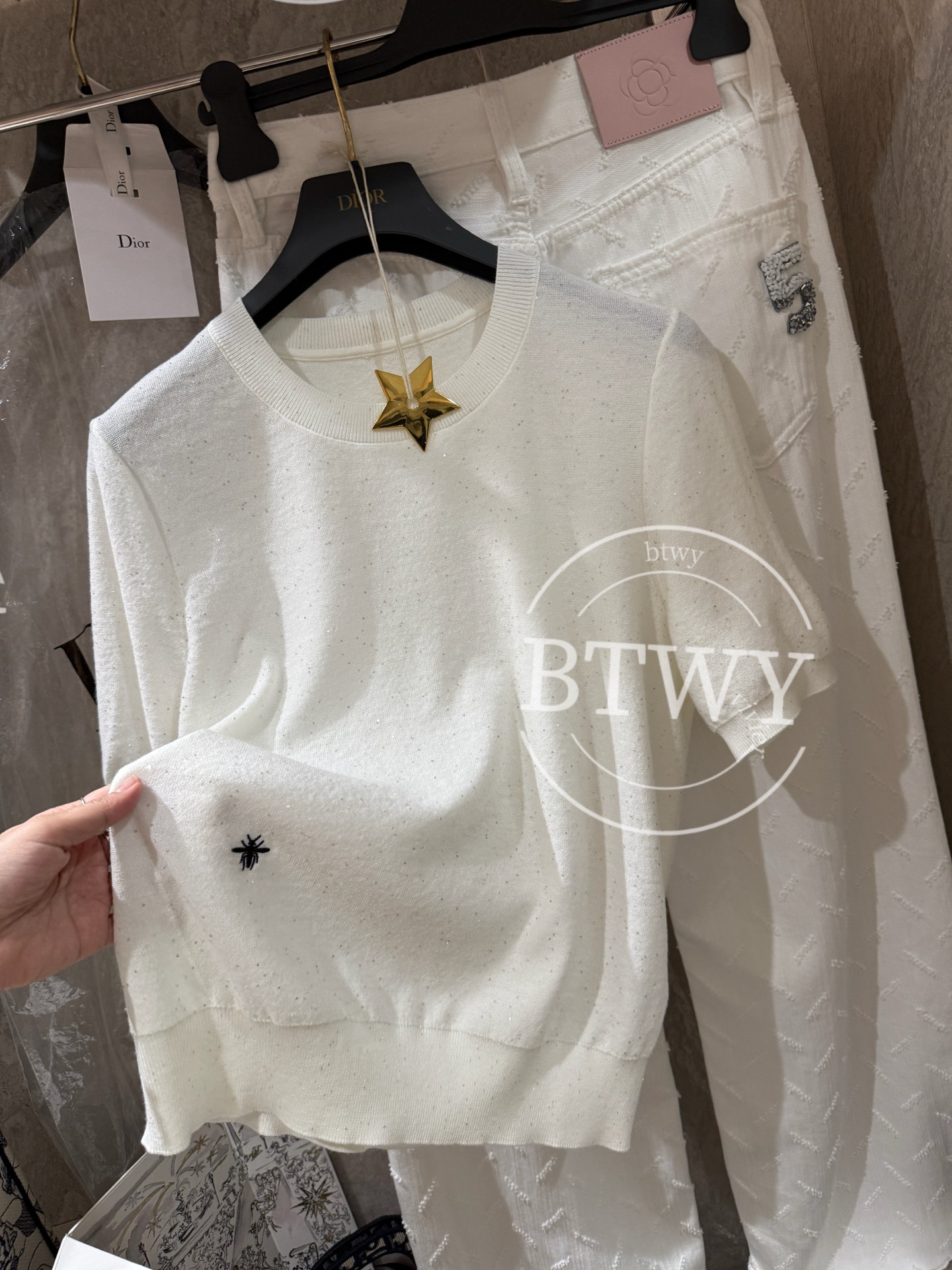 Dior Women's Knit Top with Bee Embroidery and Sparkling Details 4 i1740808894137 8808 0 2