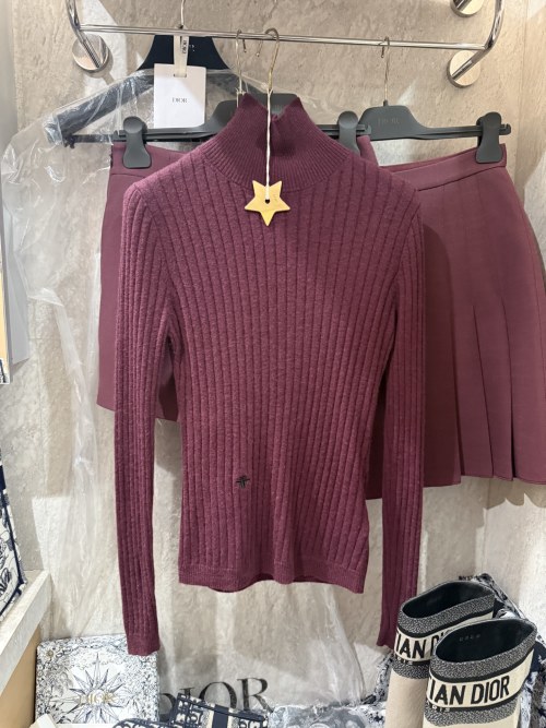 Dior Berry Ribbed Knit Turtleneck Sweater and Skirt Set - Women's 1 Dior Berry Ribbed Knit Turtleneck Sweater and Skirt Set - Women's