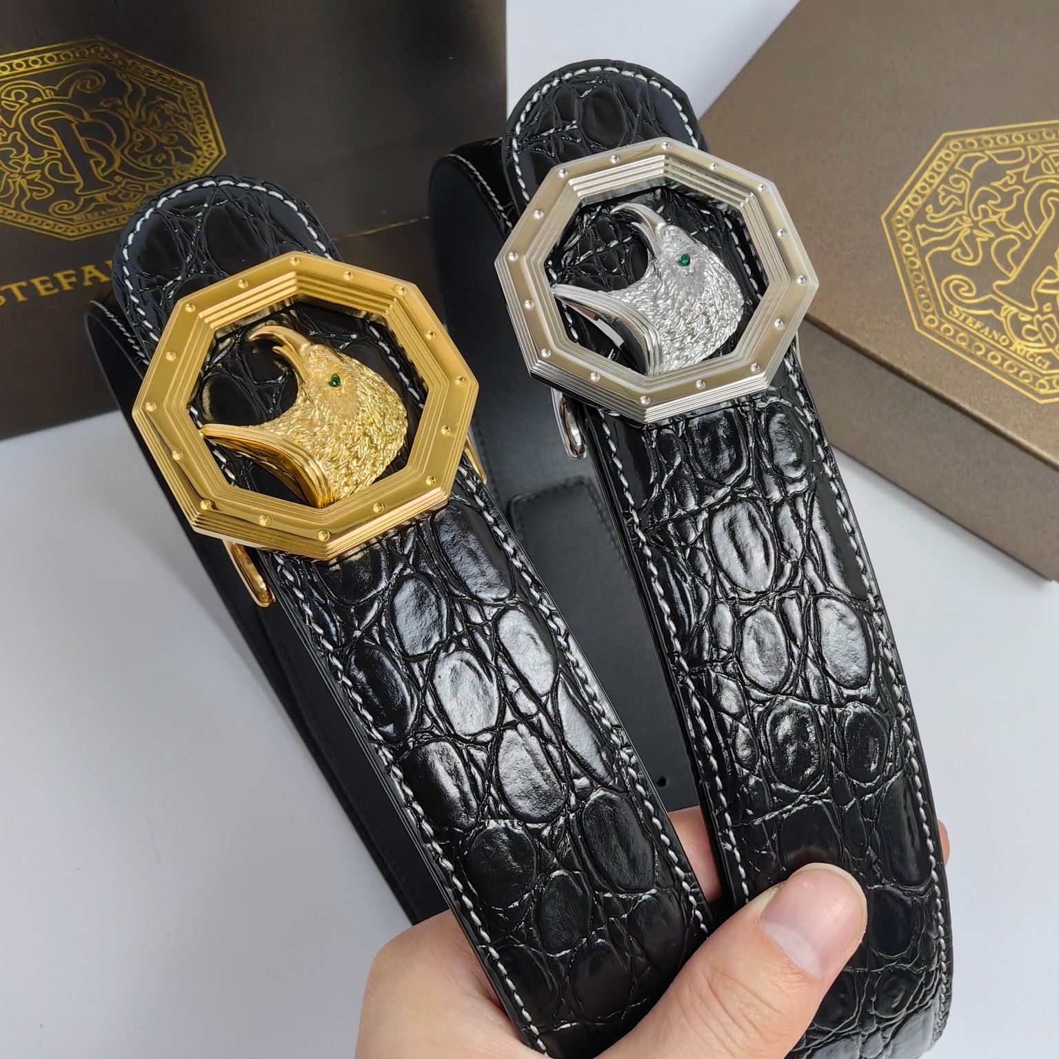 High-Quality Falcon Design Leather Belt with Steel Button, 3.8cm Wide – Product Summary