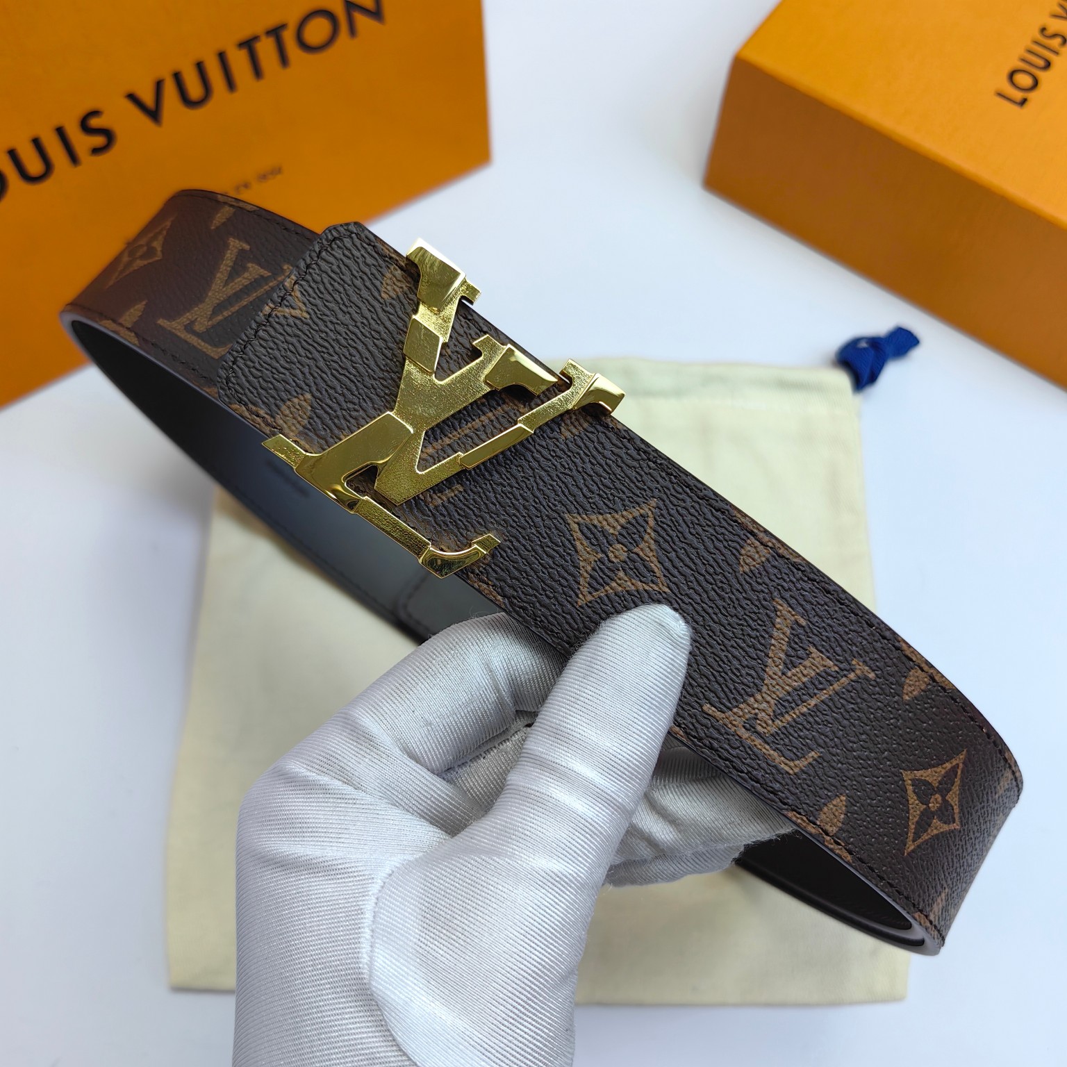 LV.路易威登原版品质代工厂货品40mm宽度正品一体铸造五金钢扣原厂皮料双面原厂定制面料区别市场货