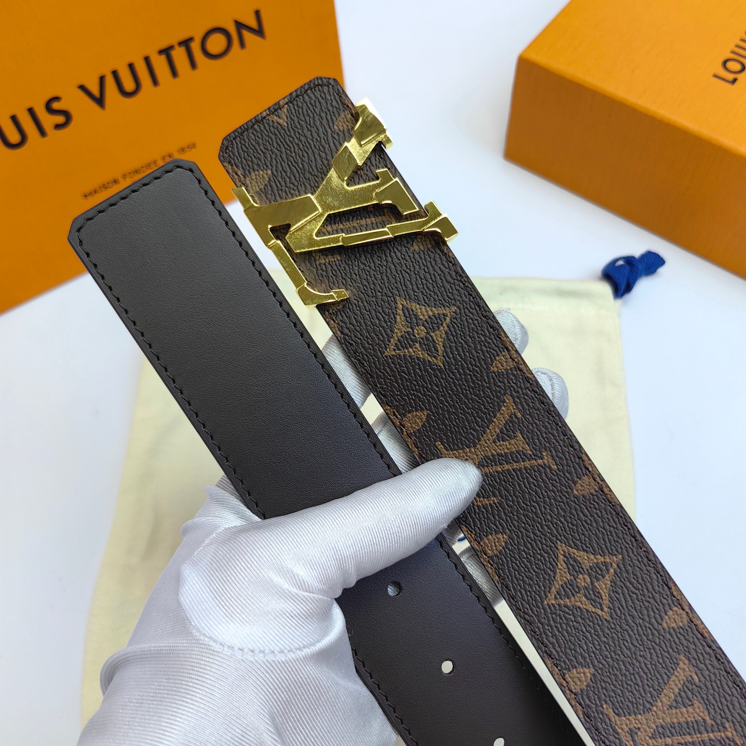 LV.路易威登原版品质代工厂货品40mm宽度正品一体铸造五金钢扣原厂皮料双面原厂定制面料区别市场货