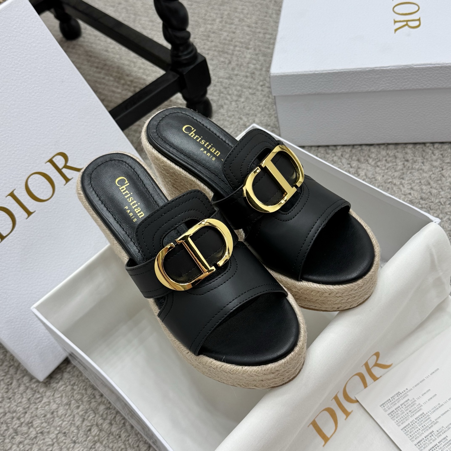 Christian Dior Women's D-Major Black Leather Espadrille Wedge Sandals 3 i1745935092592 3683 0 0
