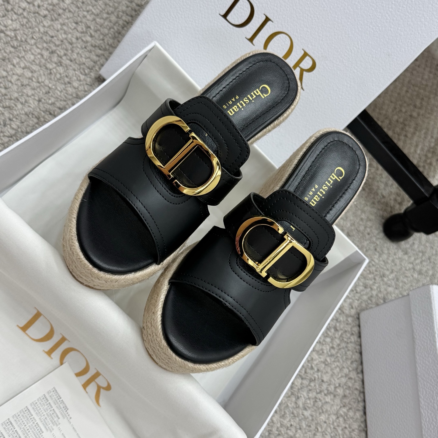 Christian Dior Women's D-Major Black Leather Espadrille Wedge Sandals 4 i1745935092643 3762 0 1