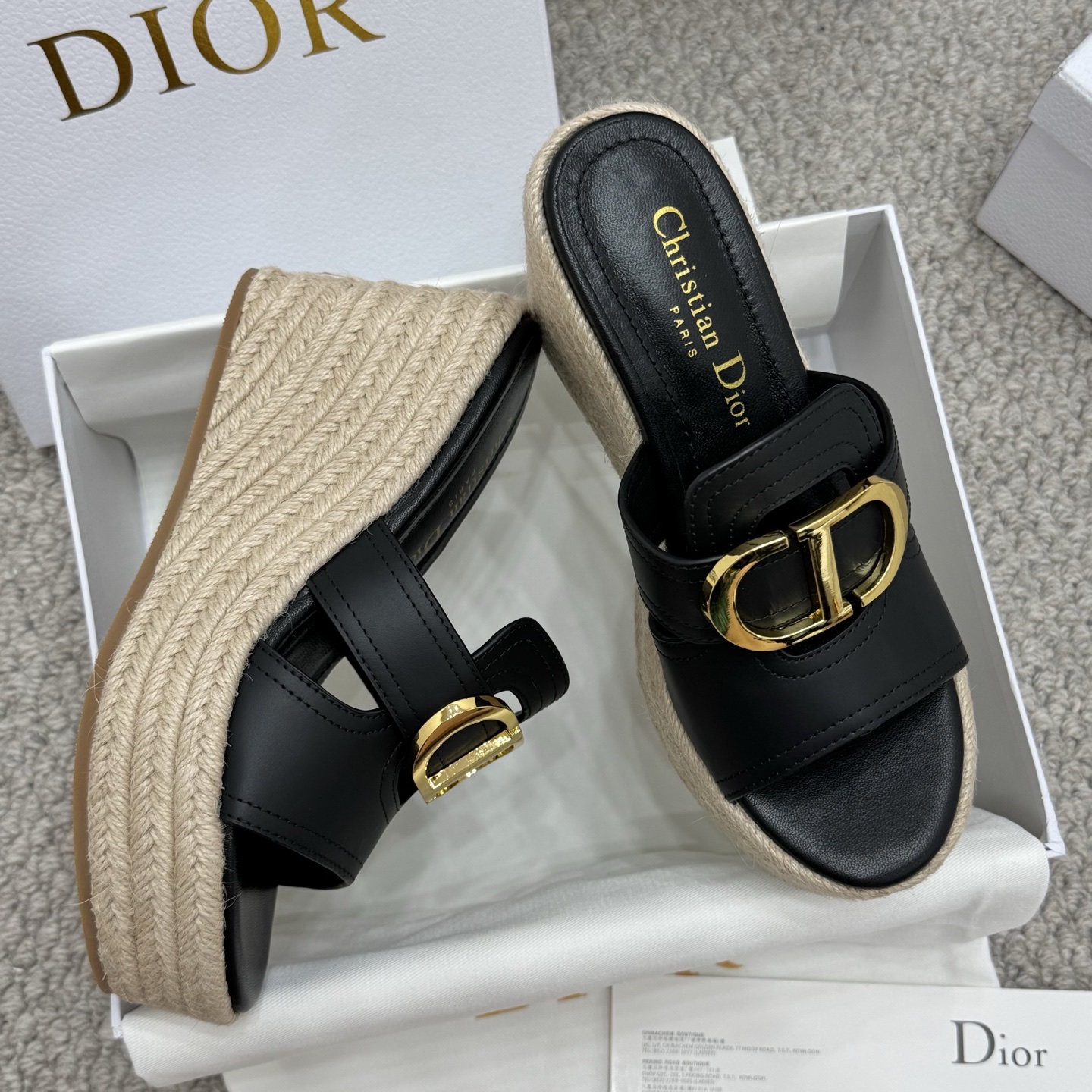 Christian Dior Women's D-Major Black Leather Espadrille Wedge Sandals 6 i1745935092695 4686 0 4