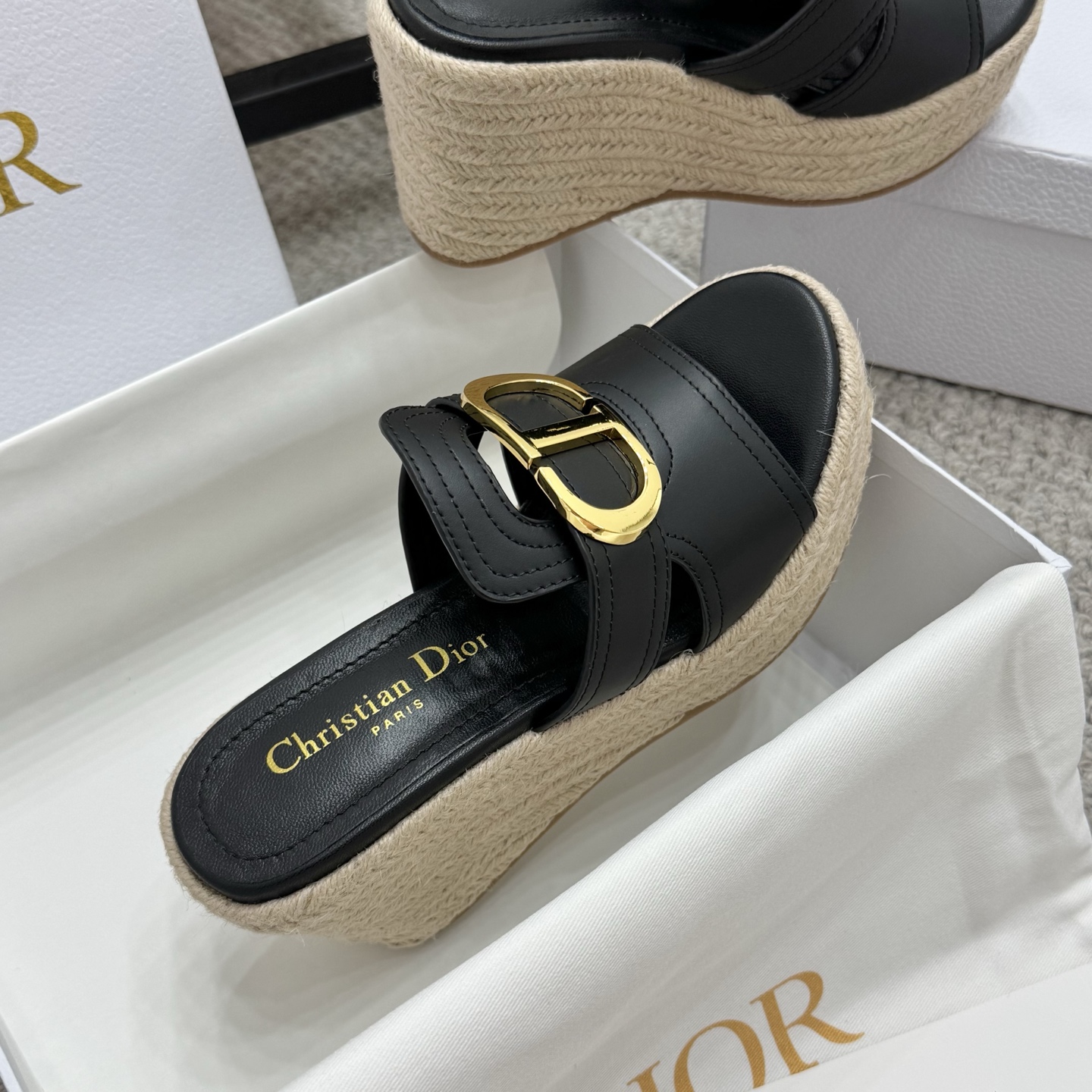 Christian Dior Women's D-Major Black Leather Espadrille Wedge Sandals 8 i1745935092695 5623 0 6