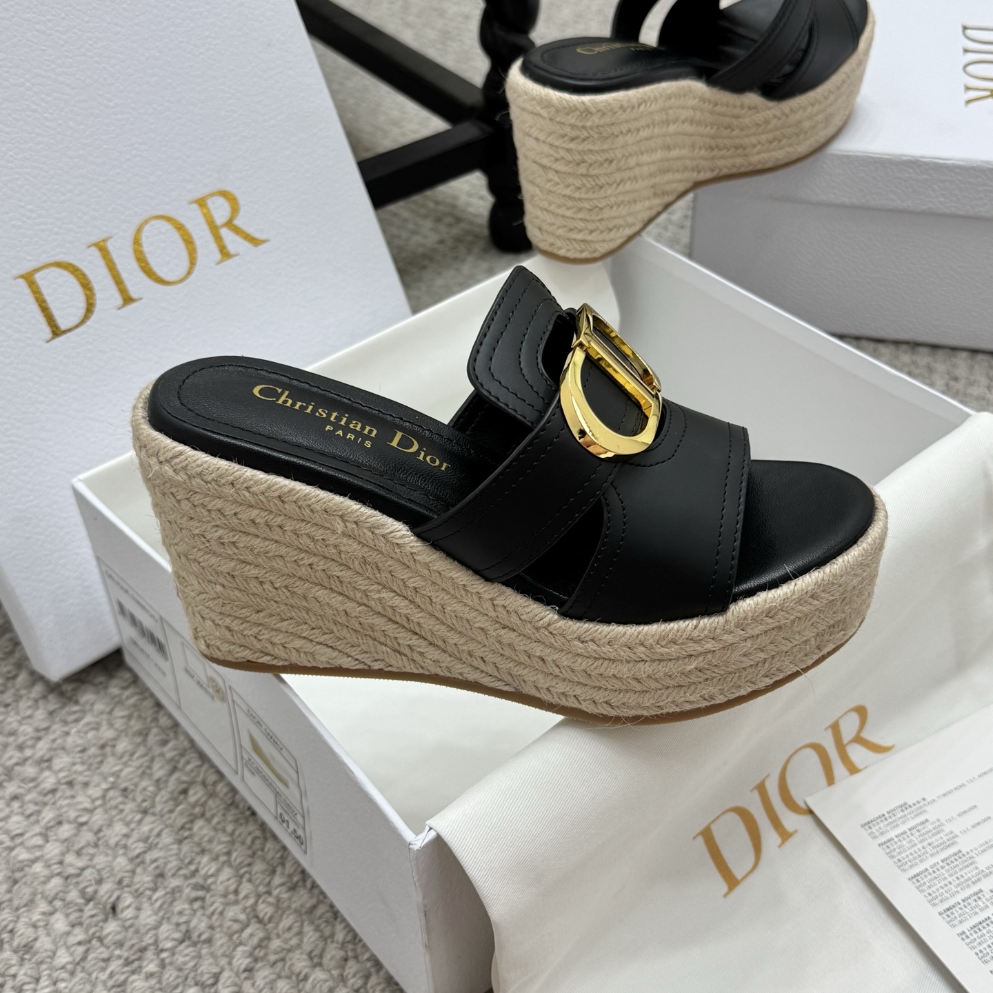 Christian Dior Women's D-Major Black Leather Espadrille Wedge Sandals 2 i1745935093797 6559 0 3
