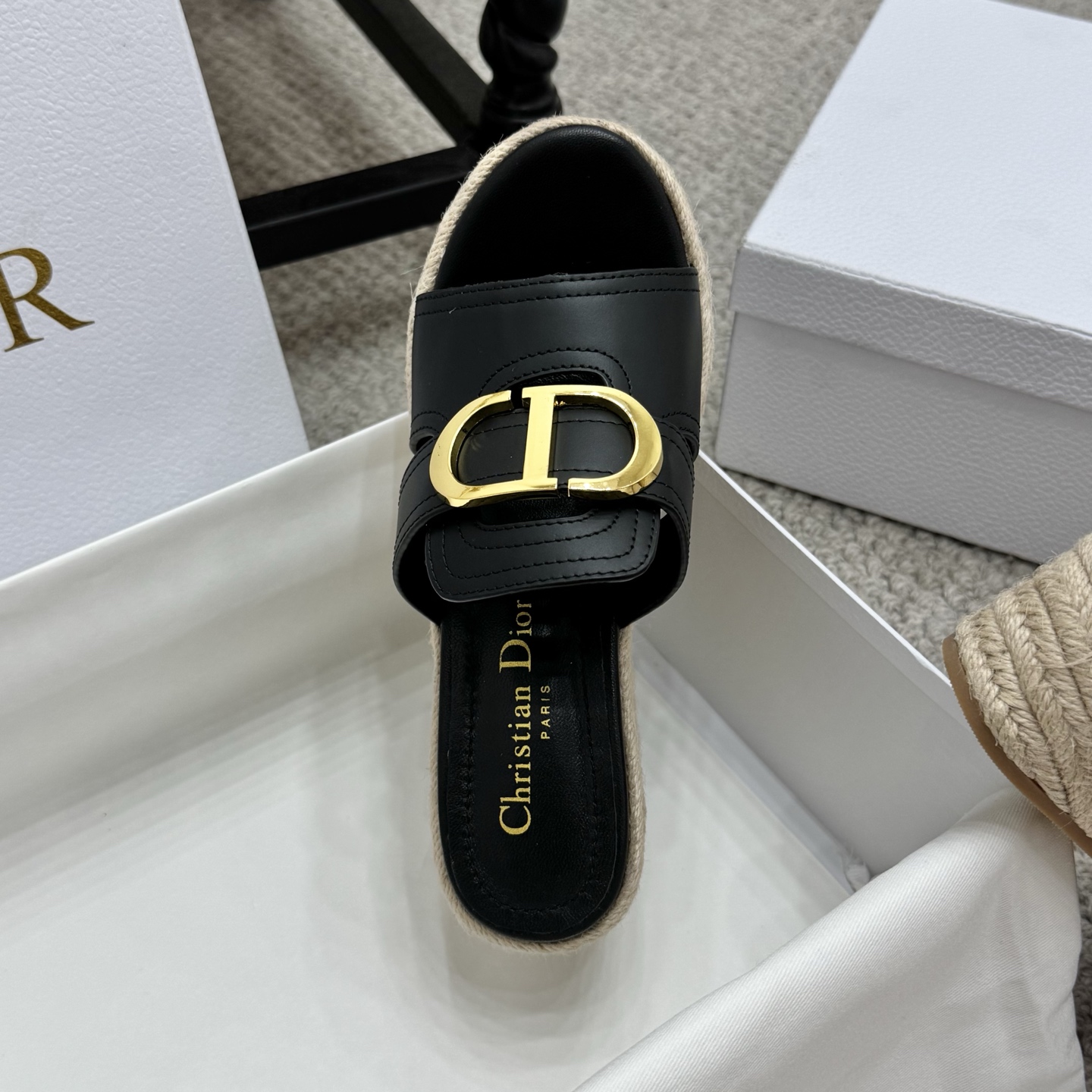 Christian Dior Women's D-Major Black Leather Espadrille Wedge Sandals 7 i1745935093826 1796 0 5