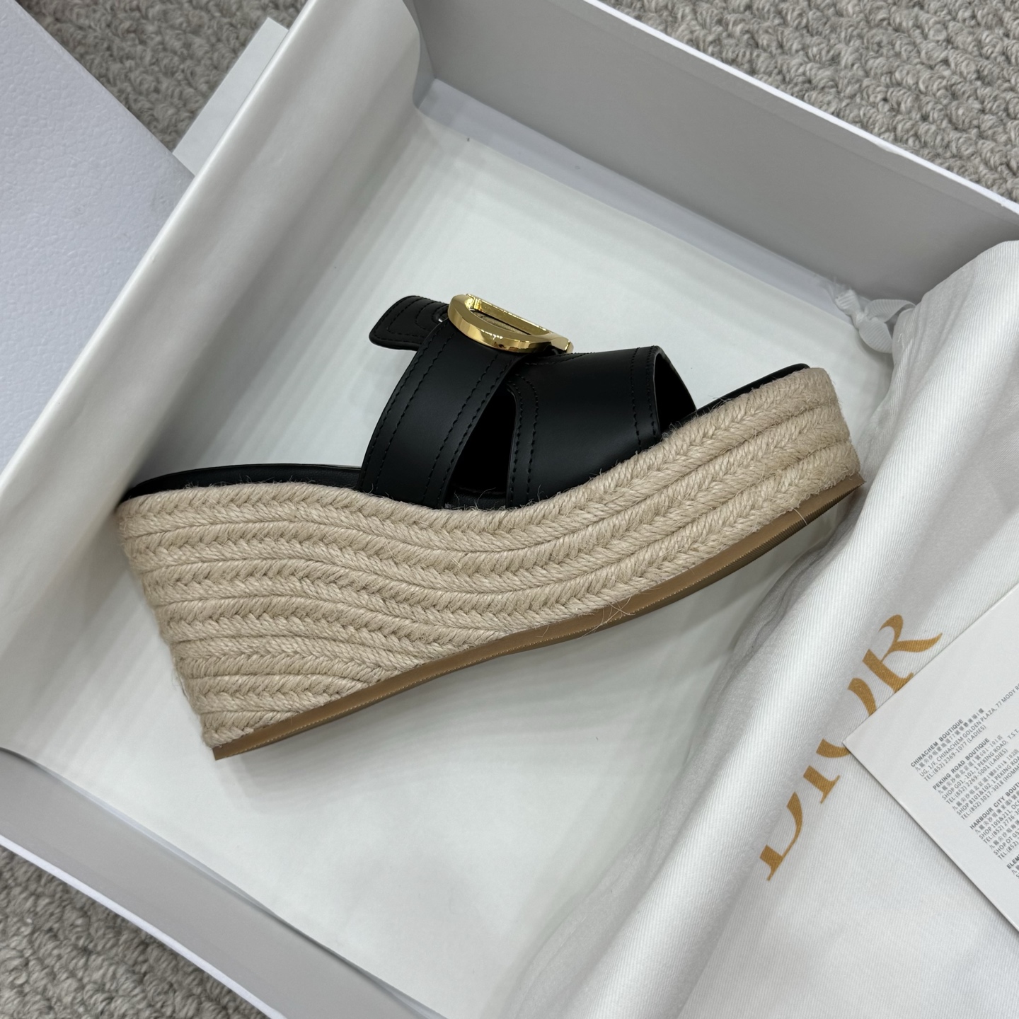 Christian Dior Women's D-Major Black Leather Espadrille Wedge Sandals 9 i1745935094349 863 0 7