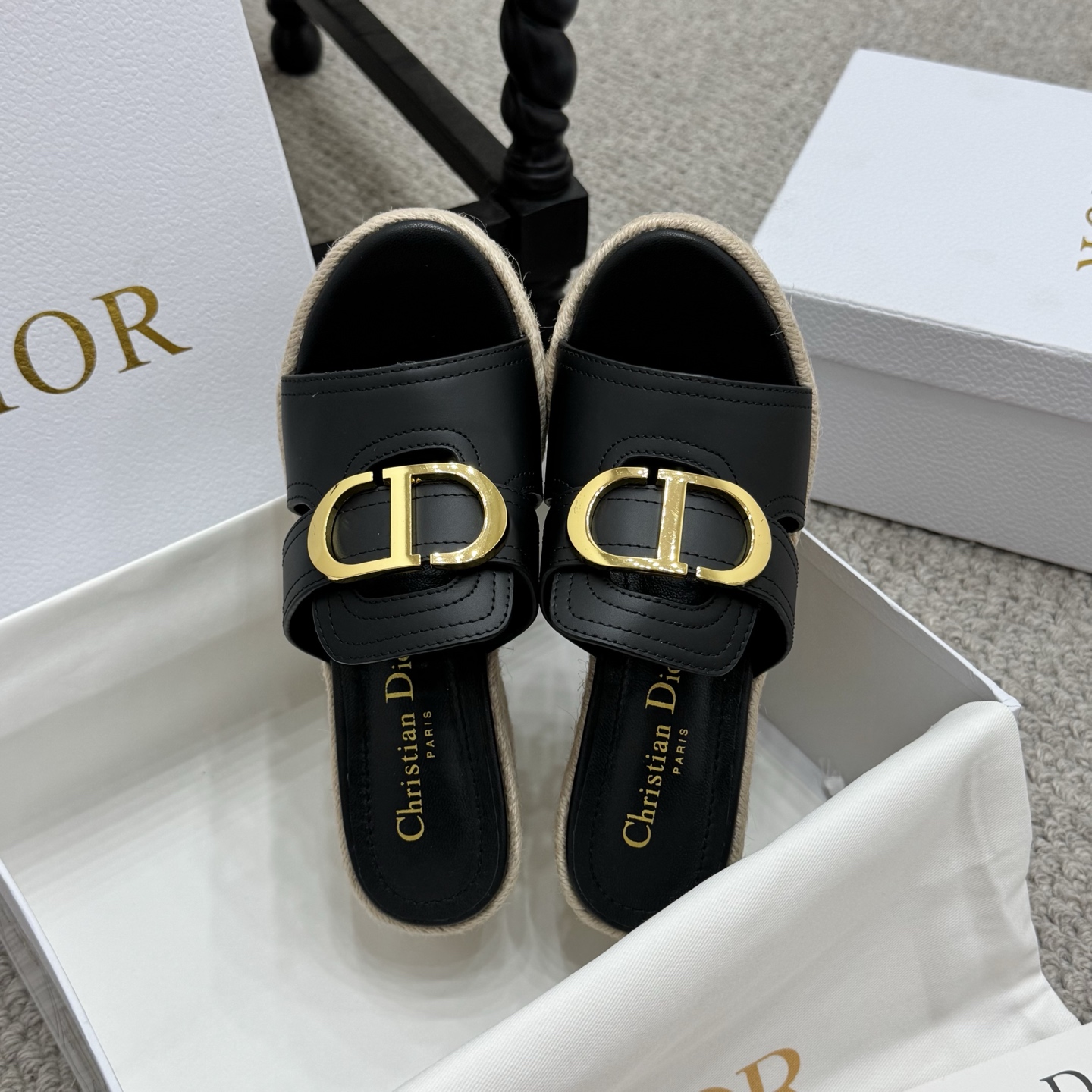 Christian Dior Women's D-Major Black Leather Espadrille Wedge Sandals 5 i1745935094400 6954 0 2