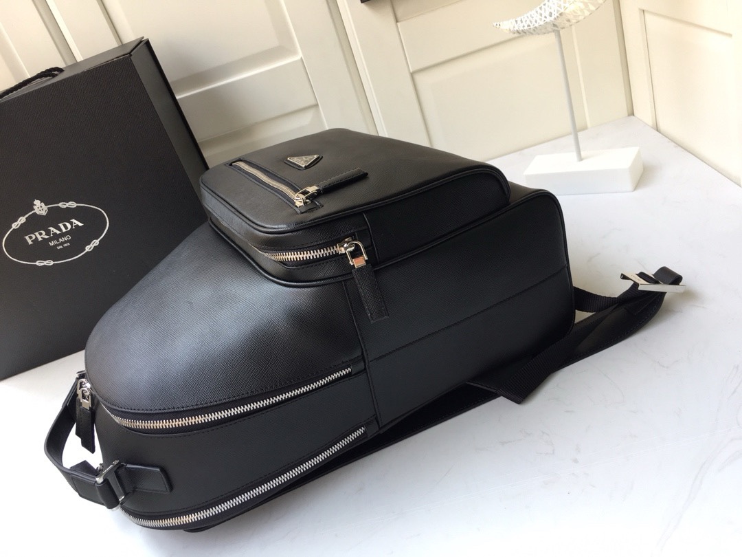 Prada Saffiano Leather Backpack, Black, 27cm x 39.5cm x 16cm, Double Zipper 3 i1744863502 843 0