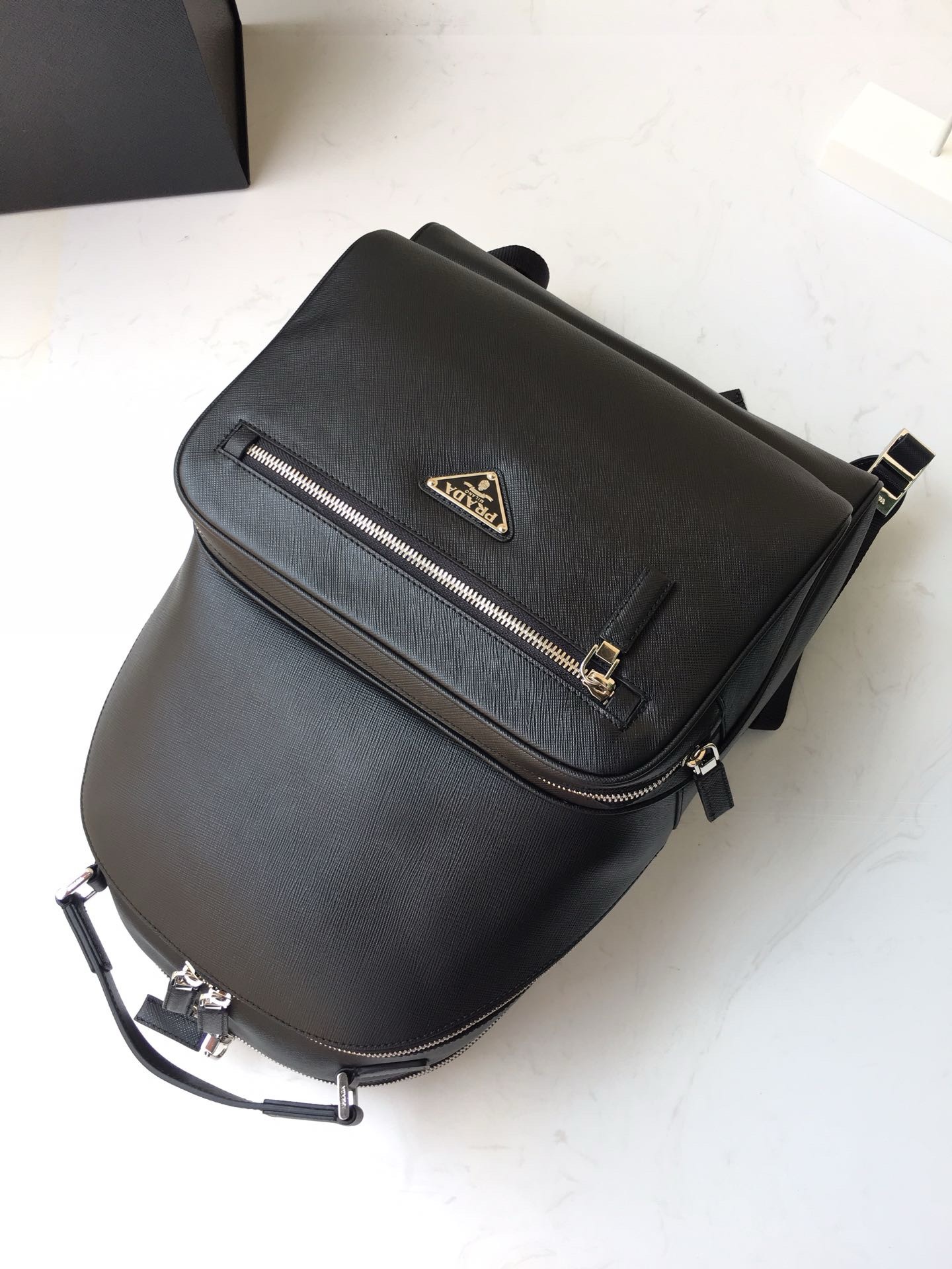 Prada Saffiano Leather Backpack, Black, 27cm x 39.5cm x 16cm, Double Zipper 7 i1744863503 1643 0