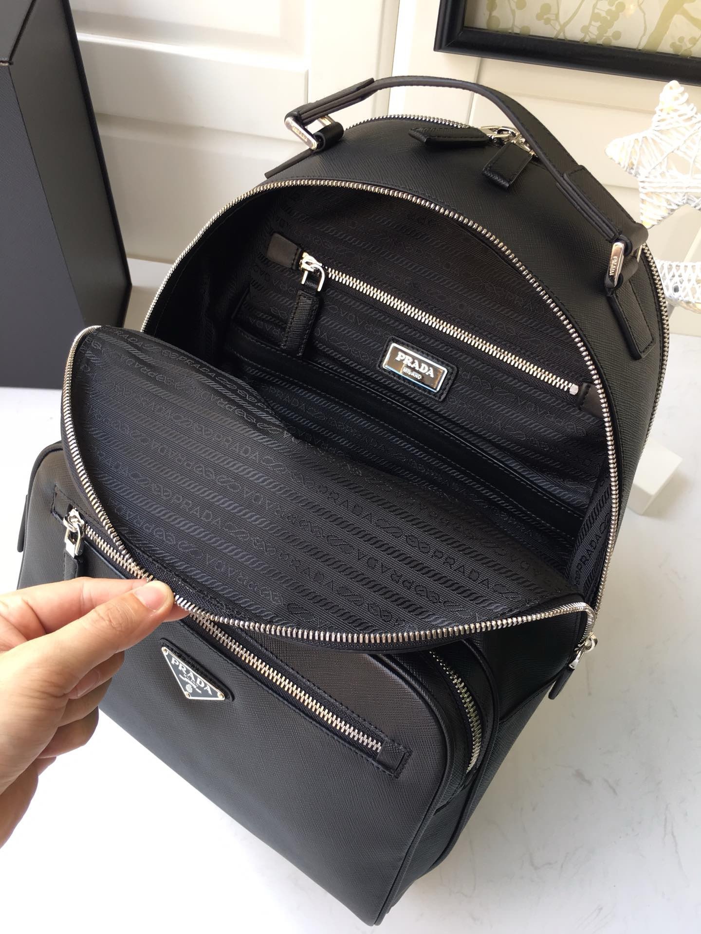 Prada Saffiano Leather Backpack, Black, 27cm x 39.5cm x 16cm, Double Zipper 9 i1744863504 2872 0