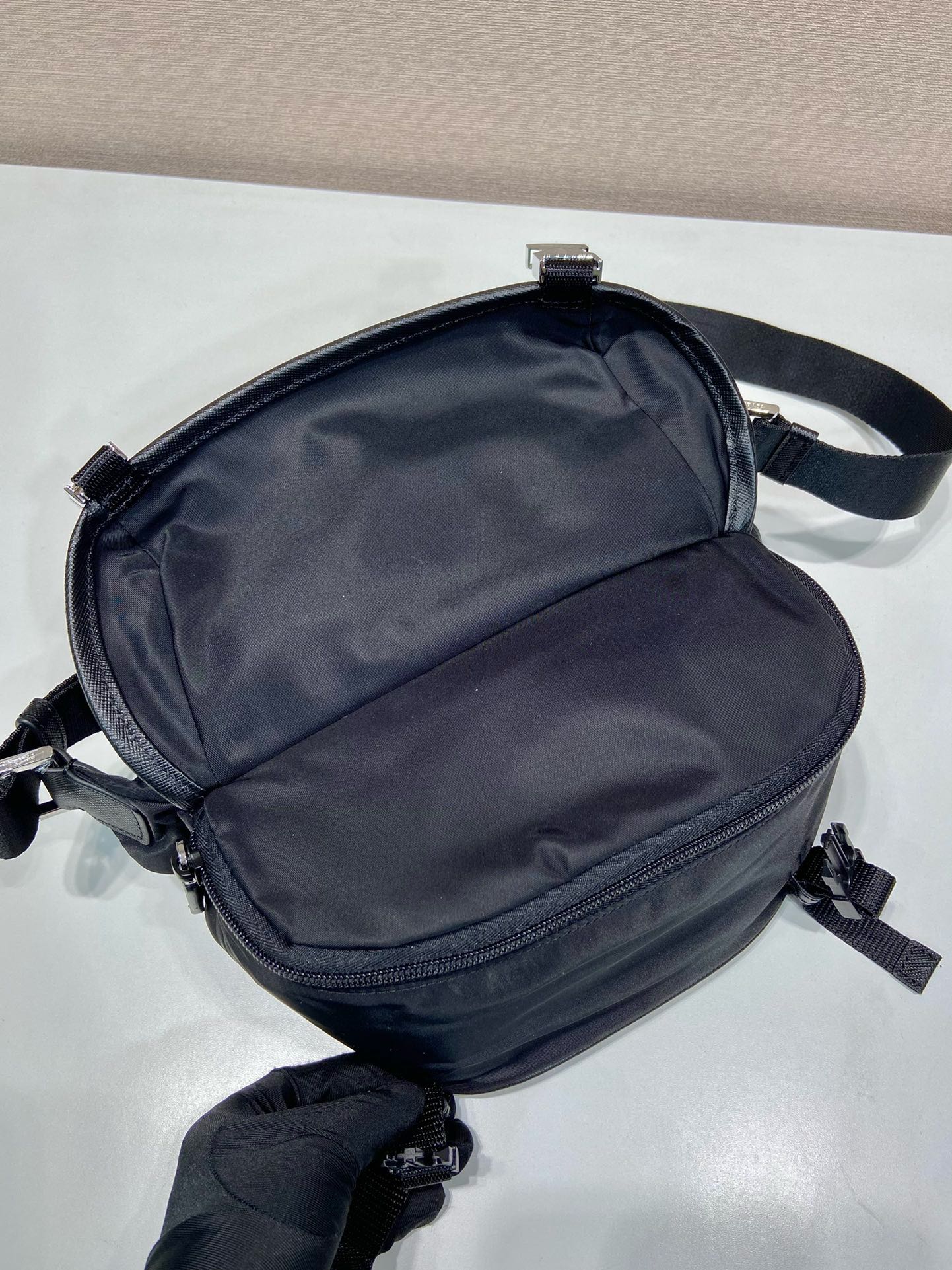Prada Mini Messenger Bag - Nylon and Saffiano Leather, Black, 20x13x9cm 8 i1744869424 2371 6