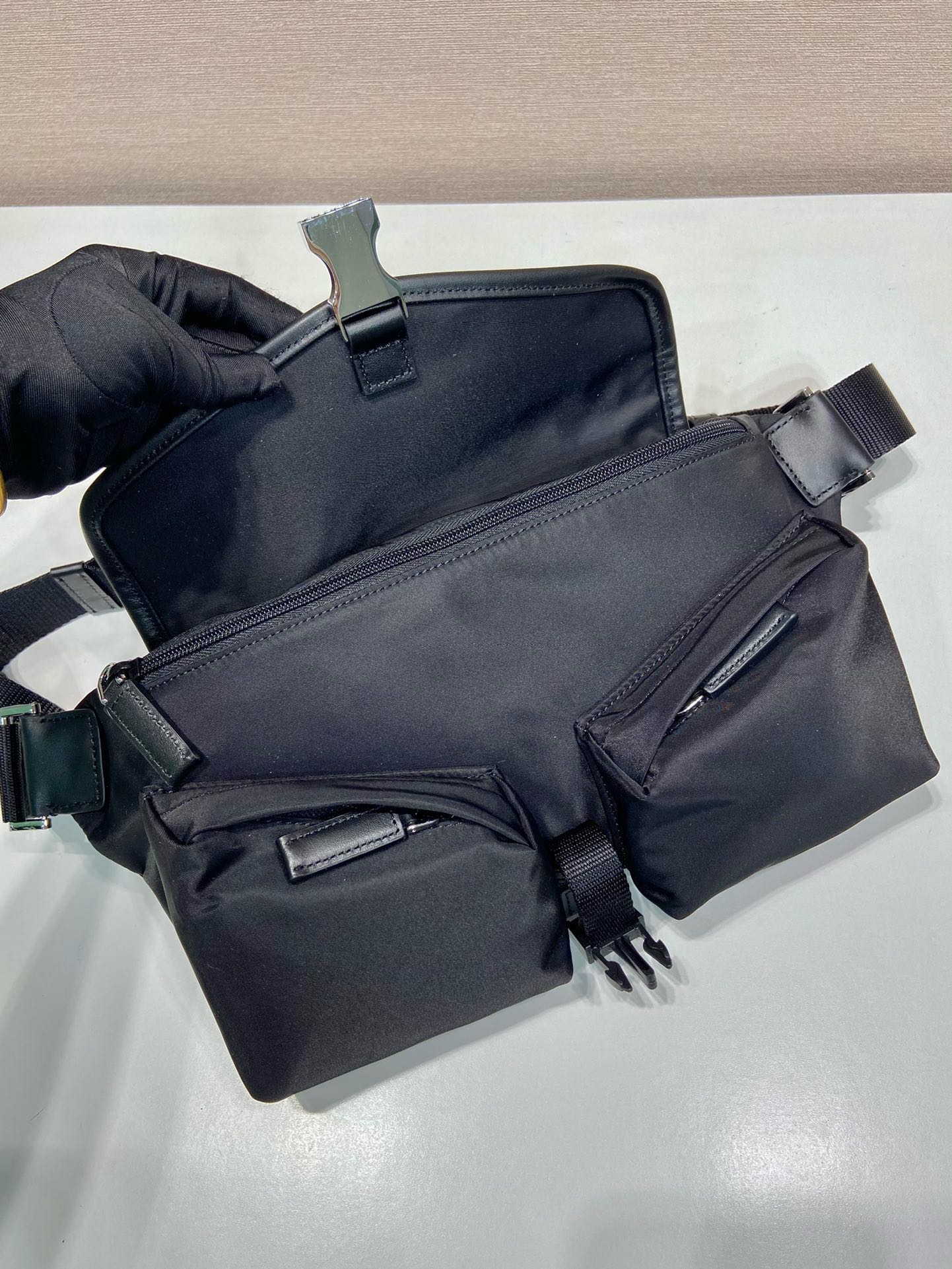 Prada Nylon and Leather Belt Bag Crossbody Messenger - Black 7 i1744870160 788 7