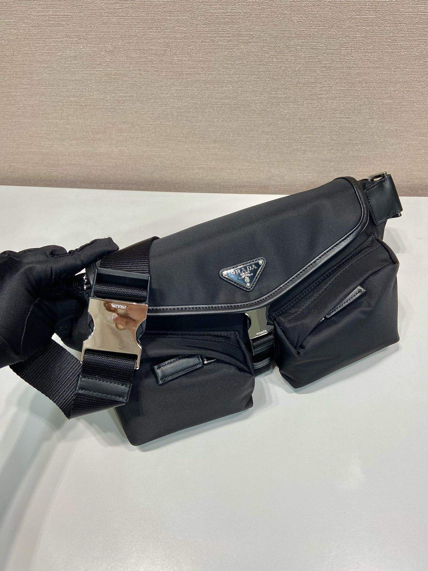 Prada Nylon and Leather Belt Bag Crossbody Messenger - Black 3 i1744870160 9659 0