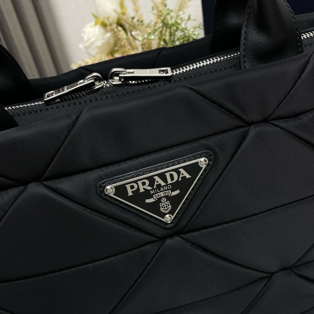 Prada System Tote Bag - Black Quilted Design, Leather Handles, Nylon Strap 8 i1744870642 2287 4