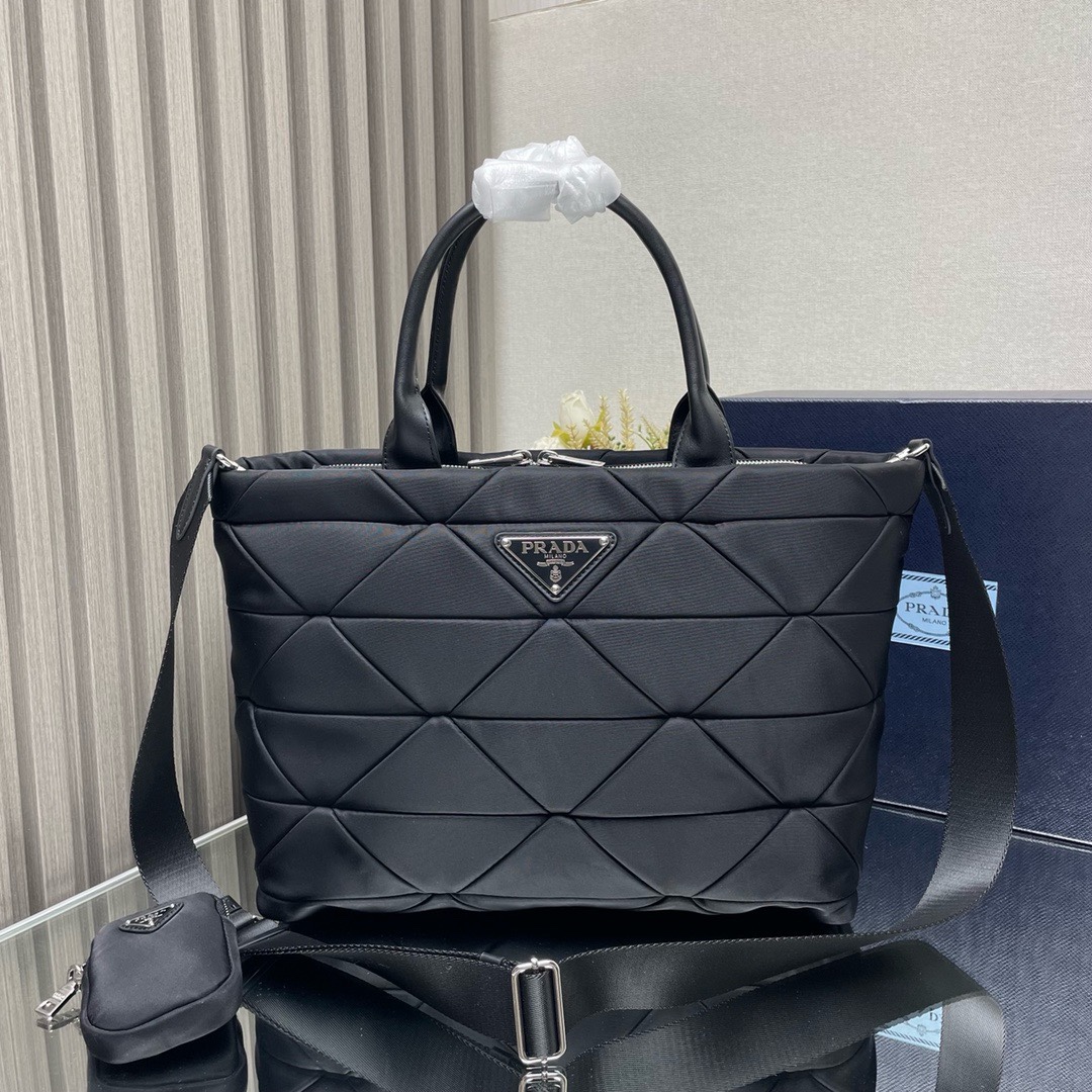 Prada System Tote Bag - Black Quilted Design, Leather Handles, Nylon Strap 2 i1744870642 2926 1