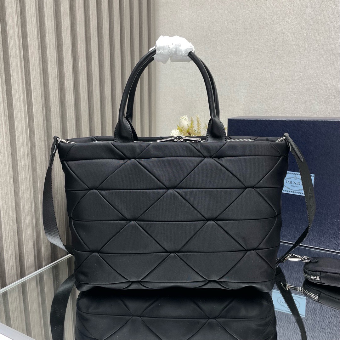 Prada System Tote Bag - Black Quilted Design, Leather Handles, Nylon Strap 3 i1744870642 3205 5