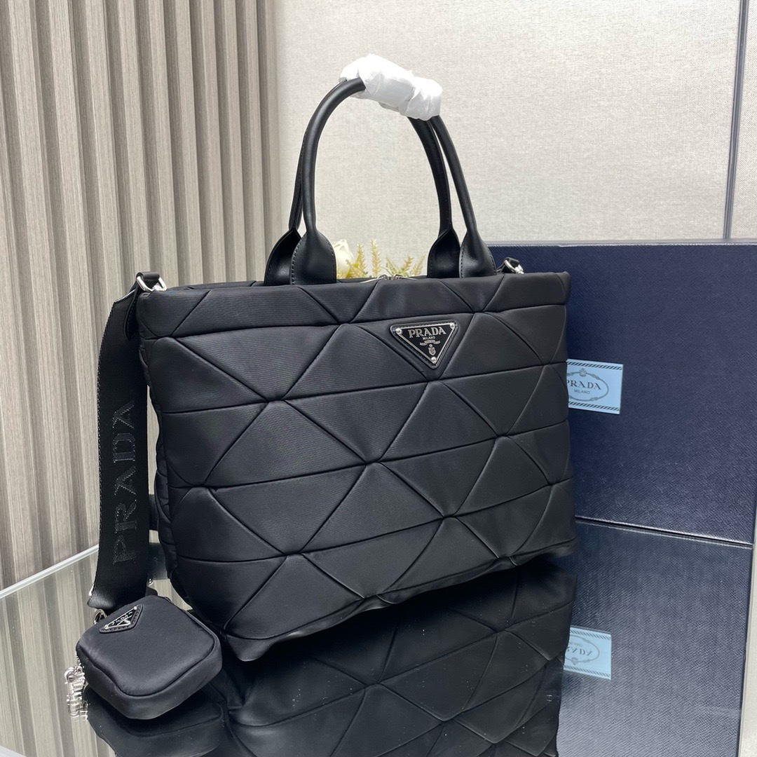 Prada System Tote Bag - Black Quilted Design, Leather Handles, Nylon Strap 4 i1744870642 4229 3