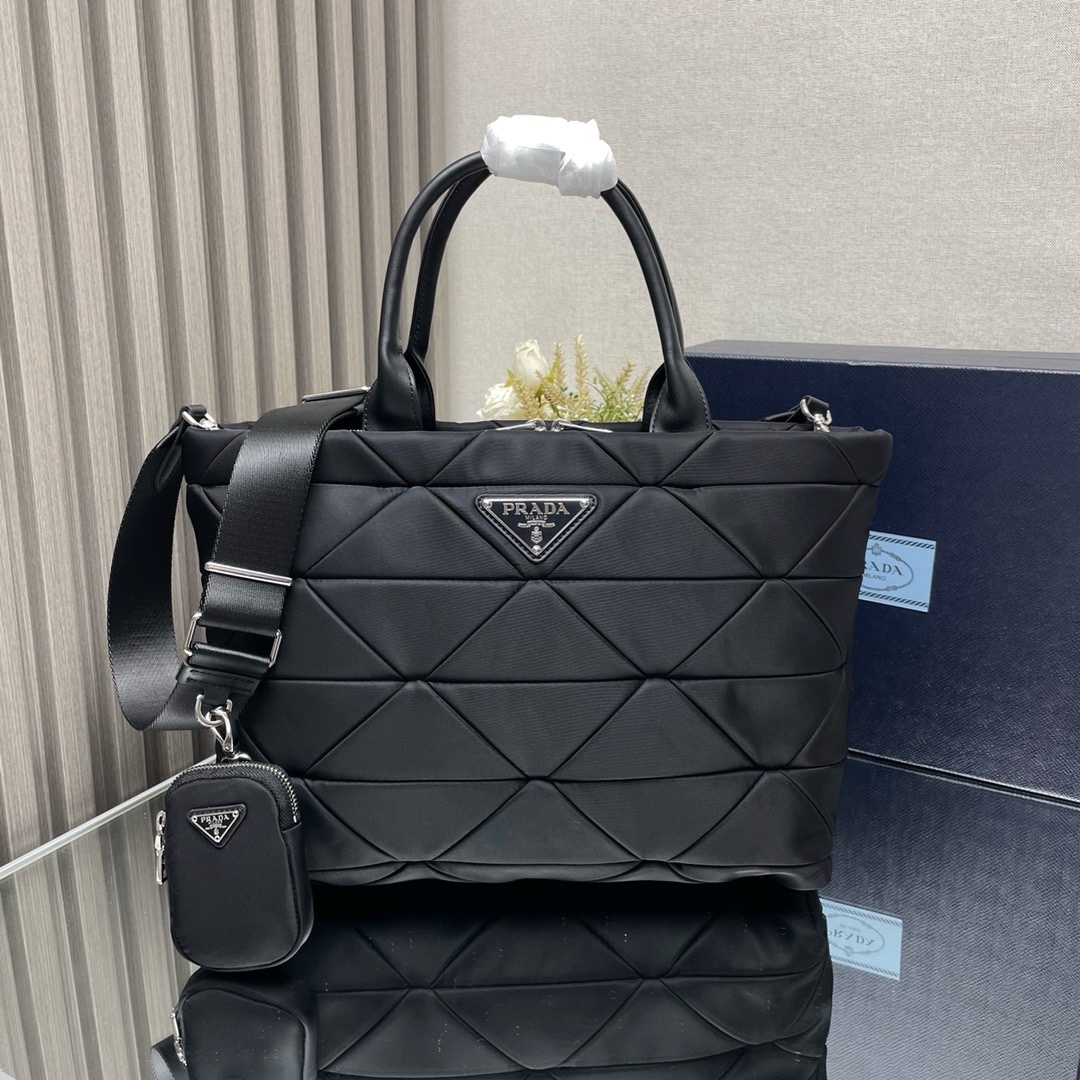 Prada System Tote Bag - Black Quilted Design, Leather Handles, Nylon Strap 6 i1744870642 719 8