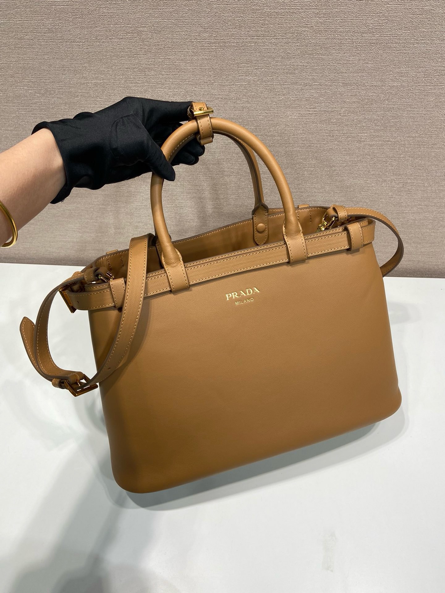 Prada 1BA417 Large Caramel Leather Handbag with Adjustable Shoulder Strap 3 i1744872166 1617 3