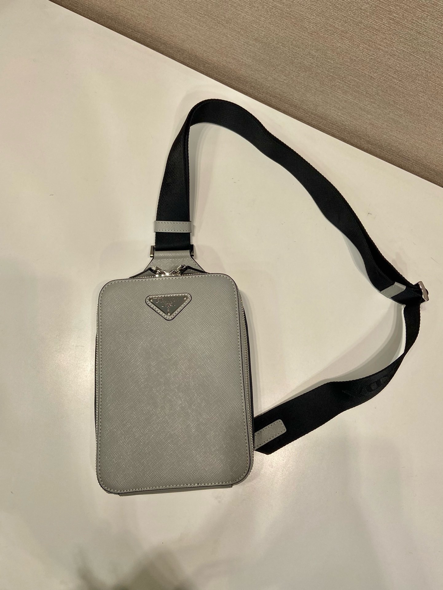 Prada Crossbody Bag, Gray Saffiano Leather Messenger Bag with Adjustable Strap 3 i1745482454 1129 2