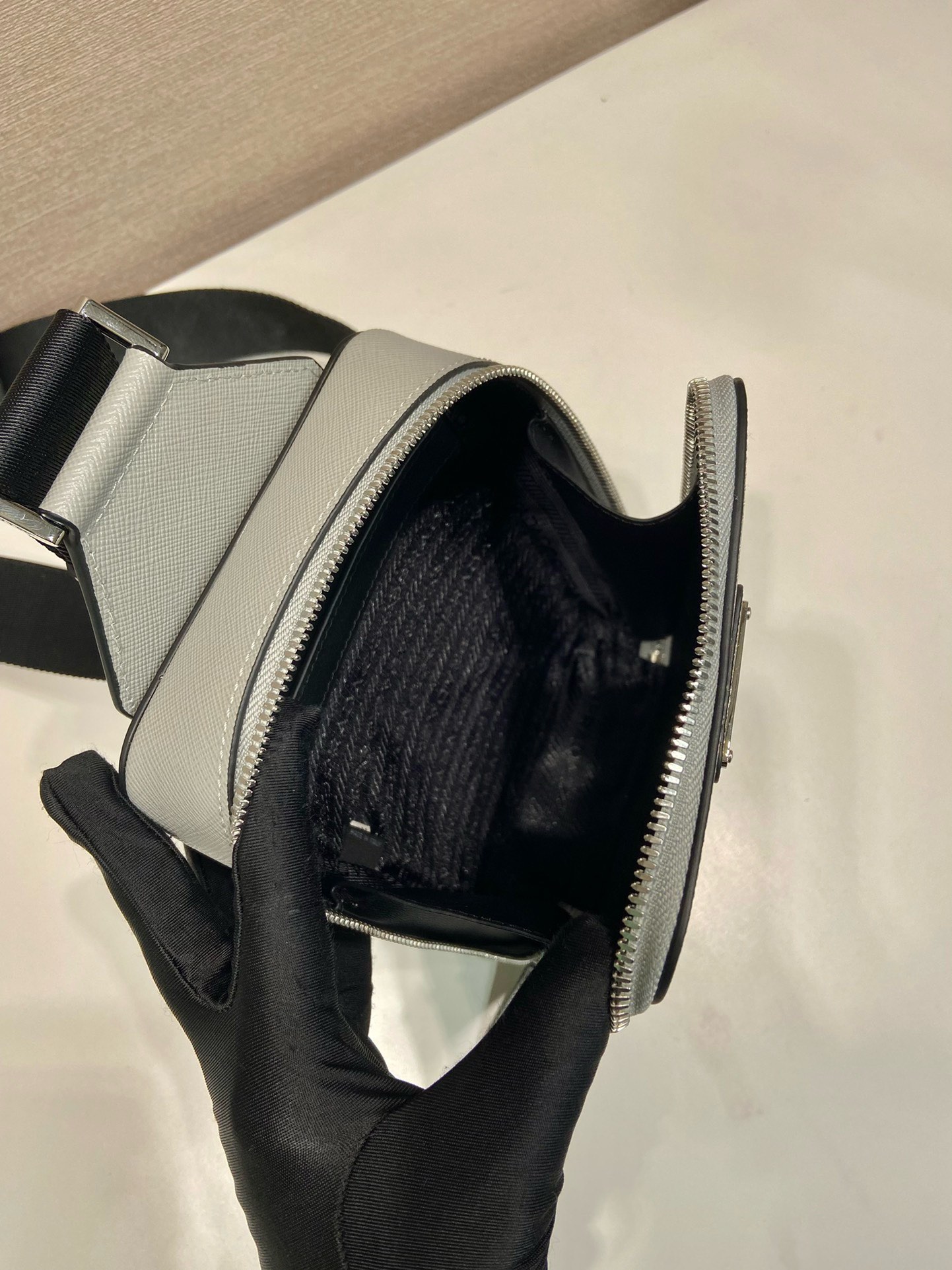 Prada Crossbody Bag, Gray Saffiano Leather Messenger Bag with Adjustable Strap 8 i1745482454 7398 1