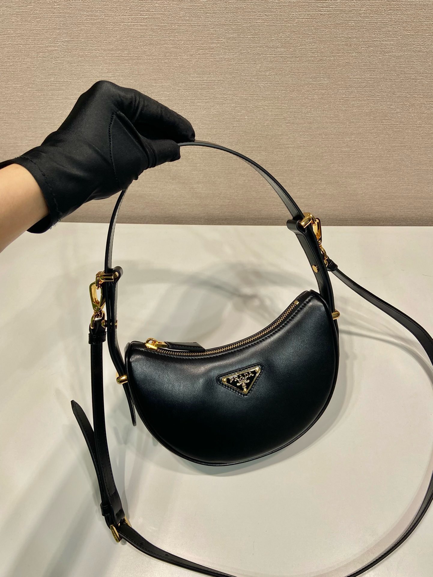 Prada Moon Leather Handbag, 1BC199 Small Hobo Bag with Adjustable Straps 3 i1745648044 8768 4
