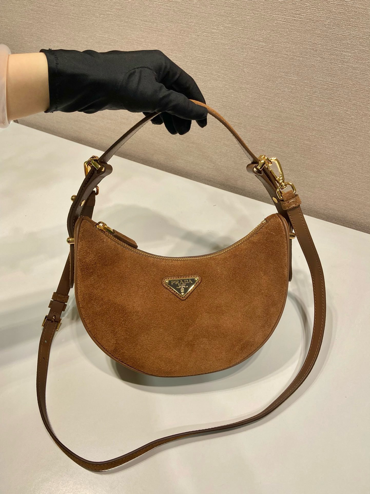 Prada Moon Suede Shoulder Bag with Adjustable Straps - Chic and Versatile 3 i1745648381 3473 6