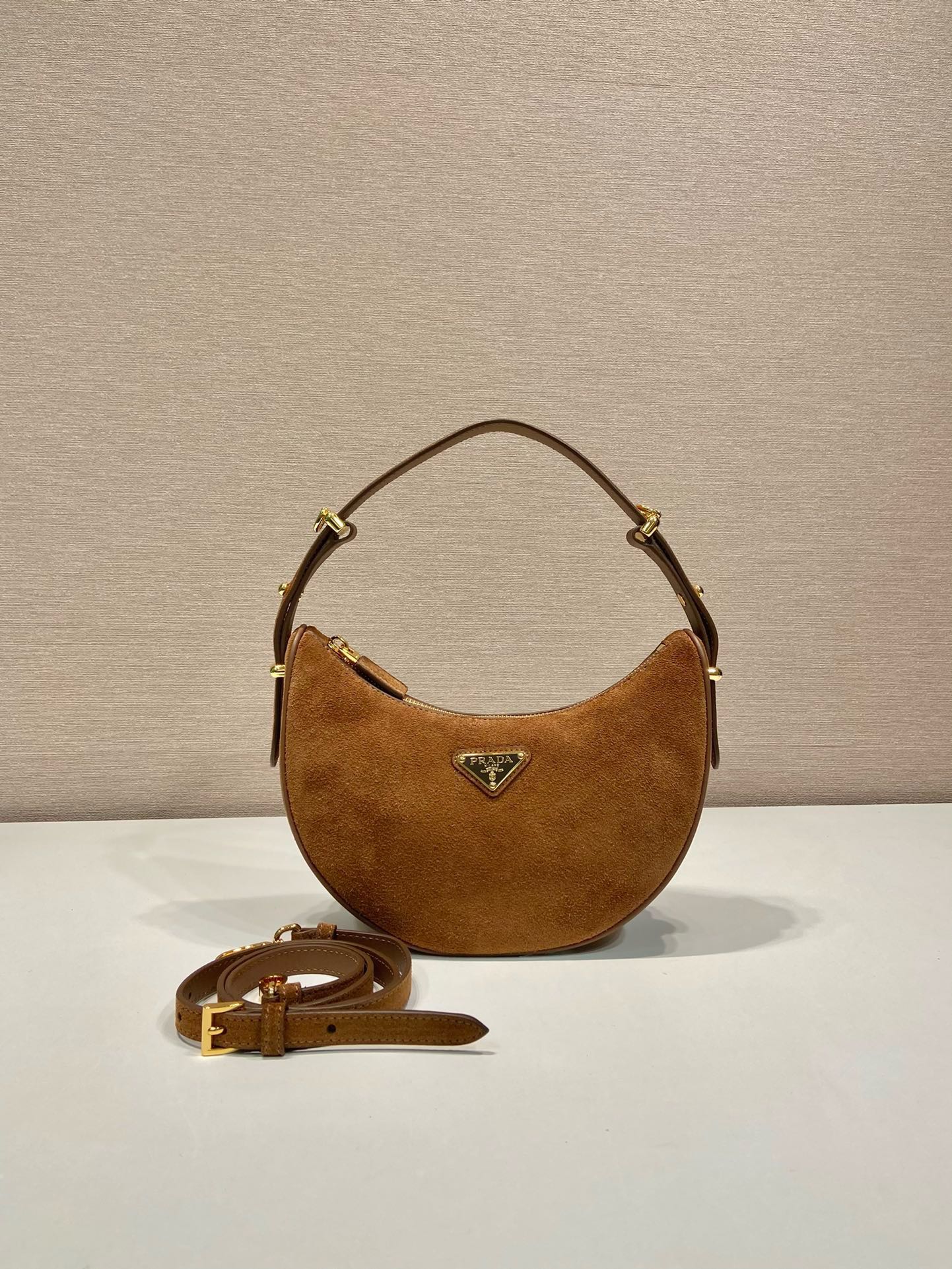 Prada Moon Suede Shoulder Bag with Adjustable Straps - Chic and Versatile 2 i1745648381 3990 2