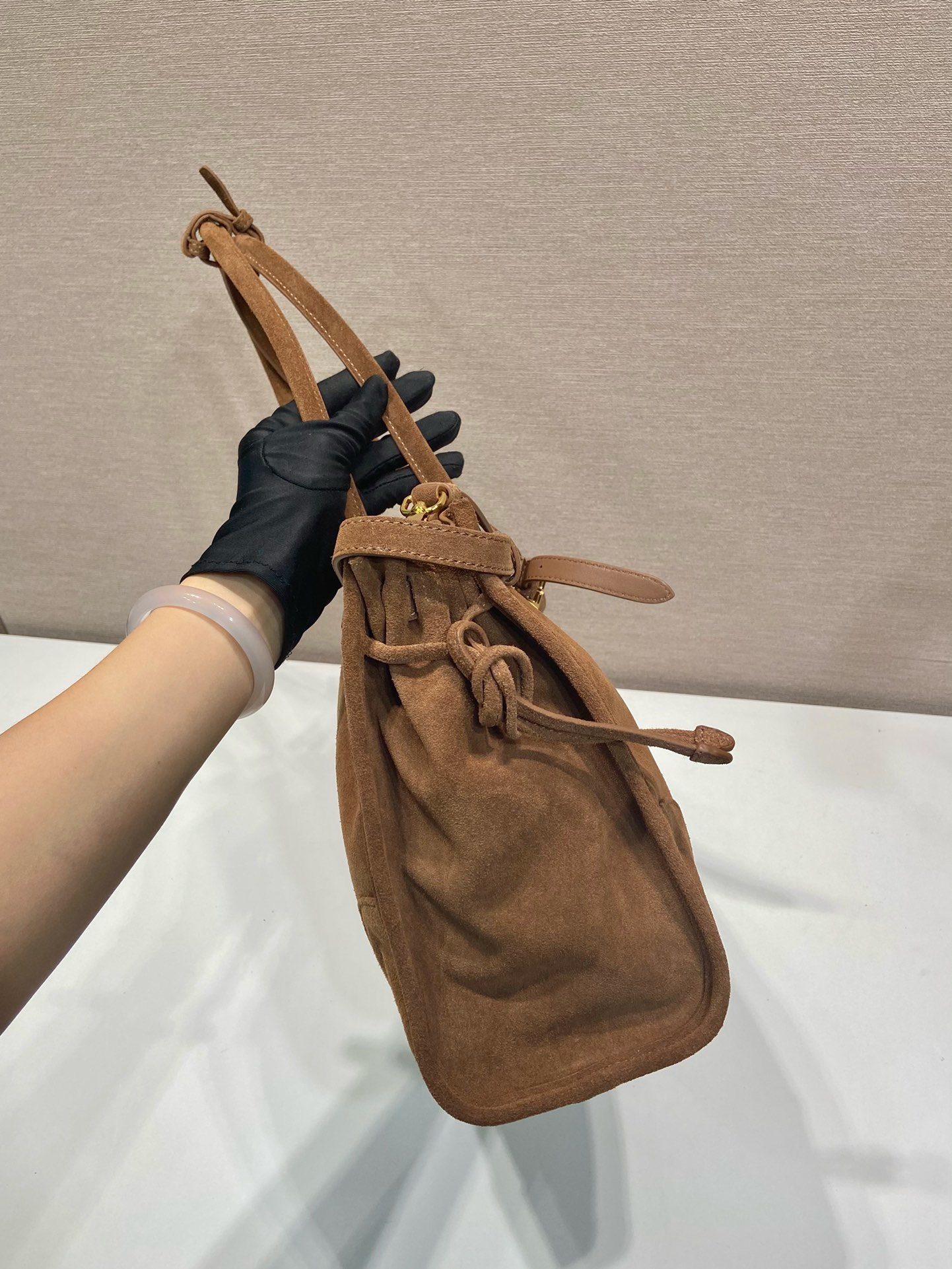 Prada Suede Leather Handbag, Removable Strap, Large Capacity - Stylish & Functional 5 i1745649502 1426 4