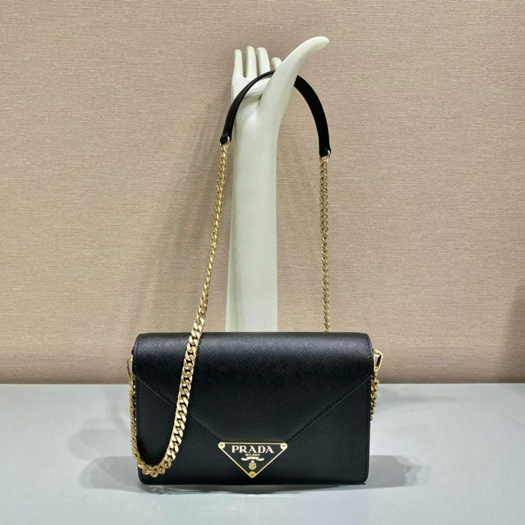Prada Saffiano Leather Flap Shoulder Bag with Chain Strap - Black 1 i1751009629963 2577 0 0