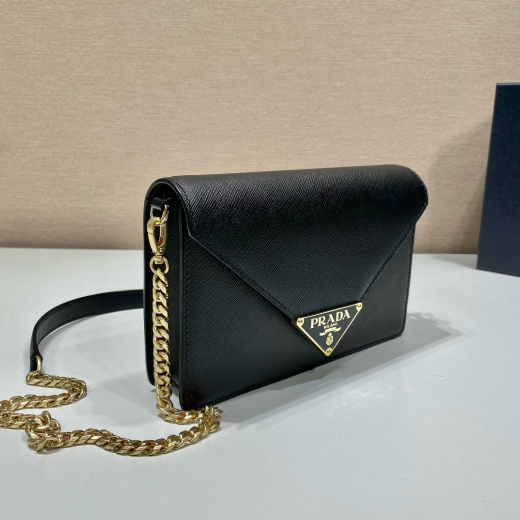 Prada Saffiano Leather Flap Shoulder Bag with Chain Strap - Black 3 i1751009632291 6309 0 2
