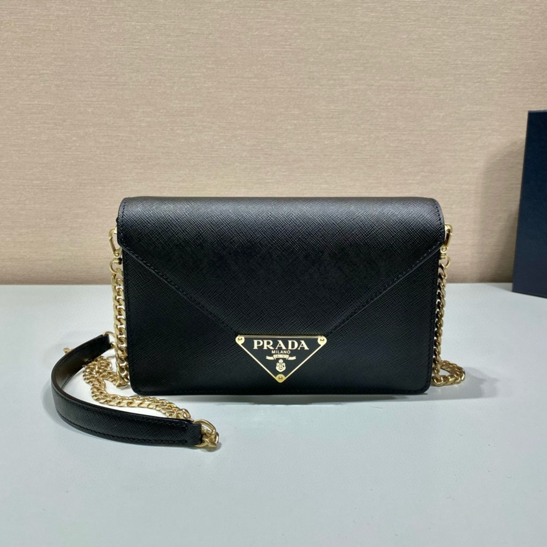 Prada Saffiano Leather Flap Shoulder Bag with Chain Strap - Black 2 i1751009632292 1183 0 1