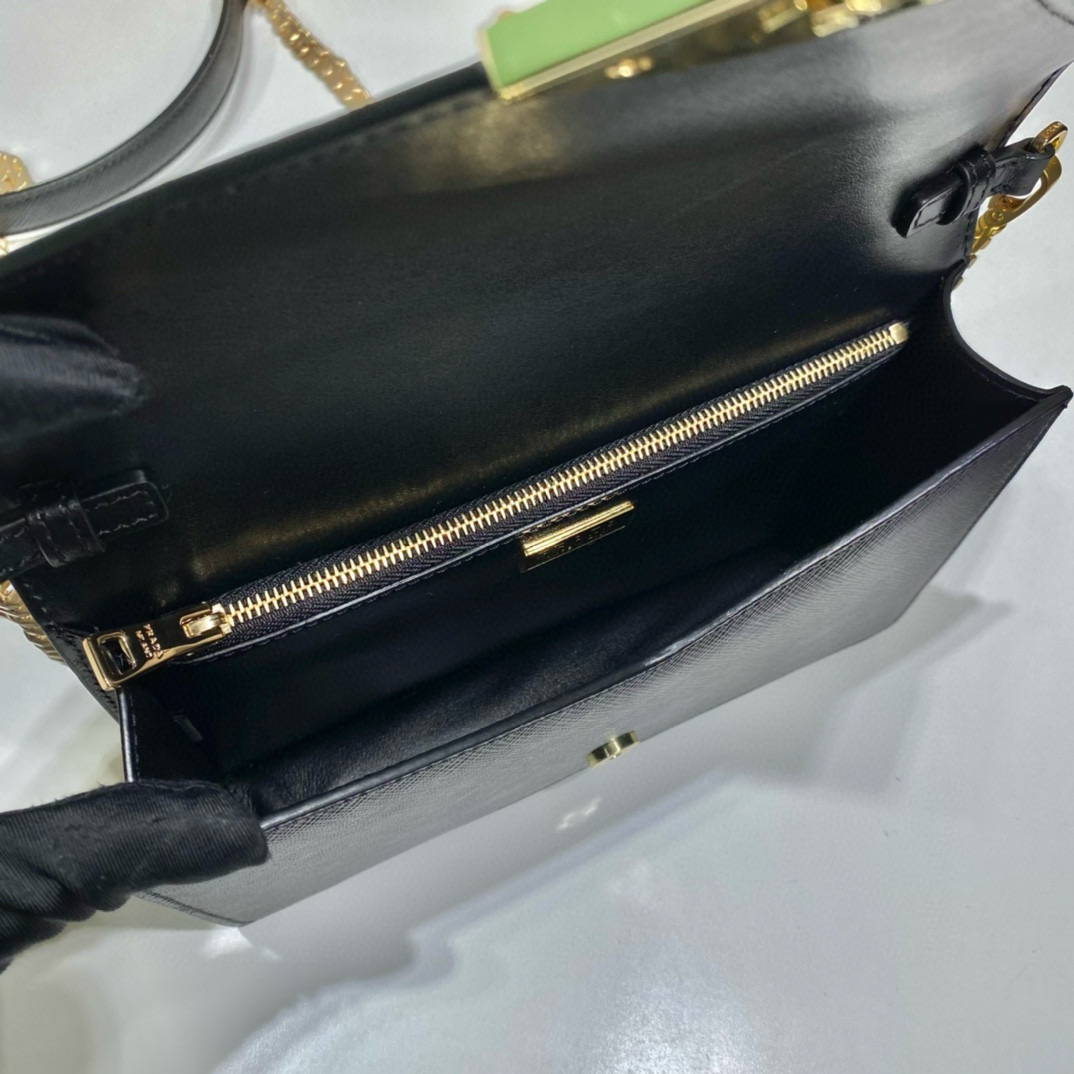 Prada Saffiano Leather Flap Shoulder Bag with Chain Strap - Black 8 i1751009632292 6209 0 7