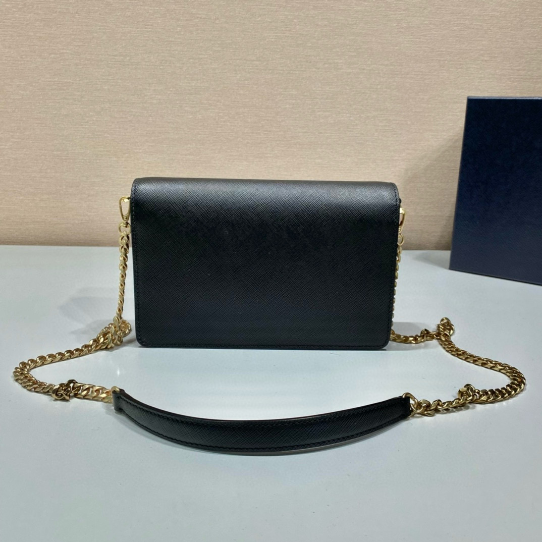 Prada Saffiano Leather Flap Shoulder Bag with Chain Strap - Black 4 i1751009632292 7711 0 3