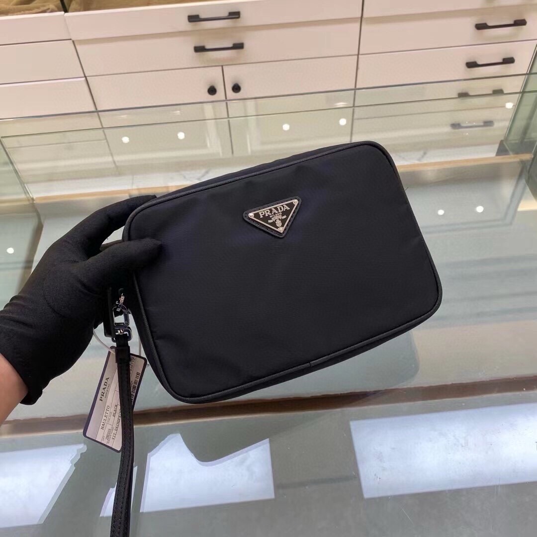 Prada Nylon and Saffiano Leather Pouch with Silver Hardware and Wrist Strap 2 i1751547275436 6724 0 0
