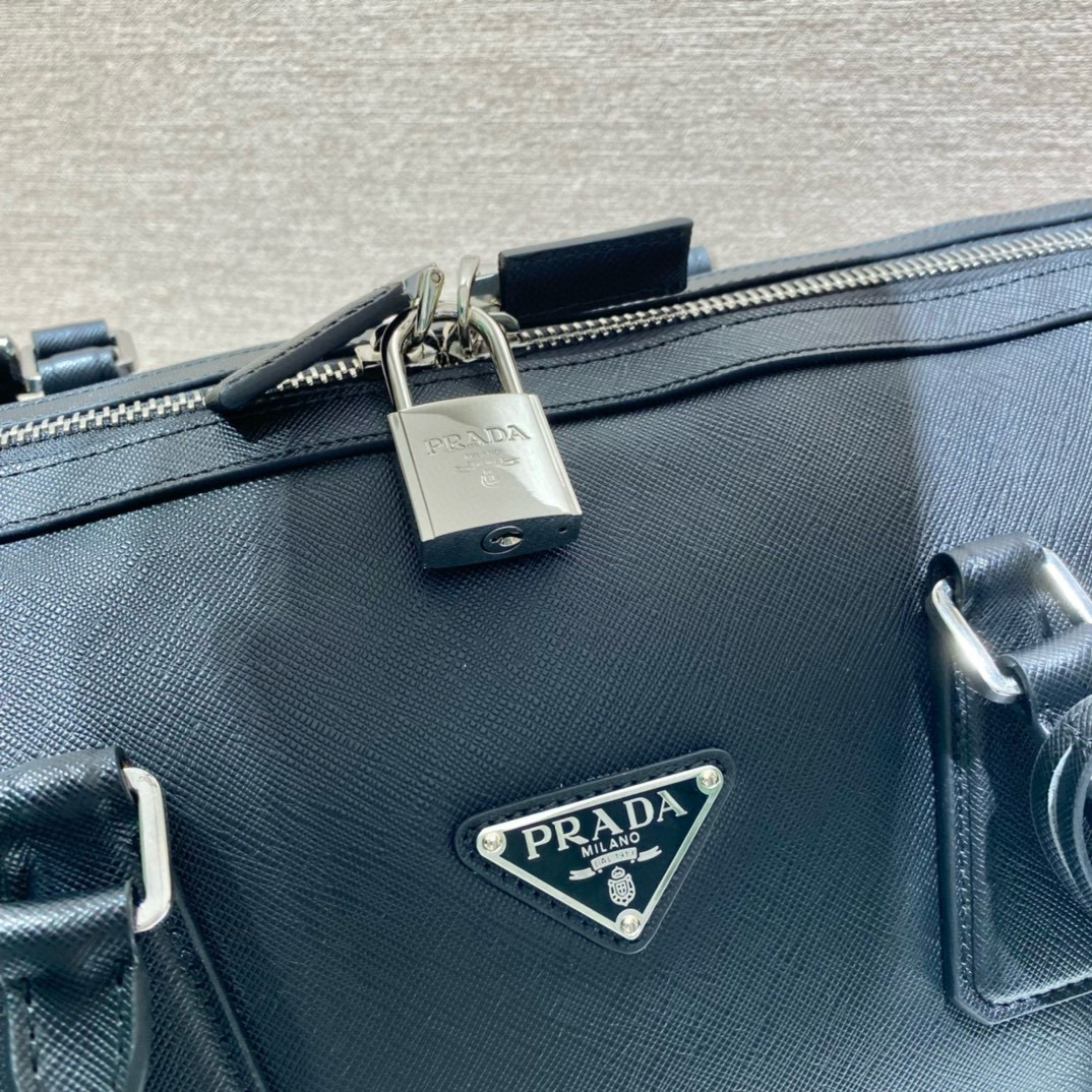 Prada Saffiano Leather Travel Bag - Black Duffel with Shoulder Strap 5 i1752767394445 2292 0 4
