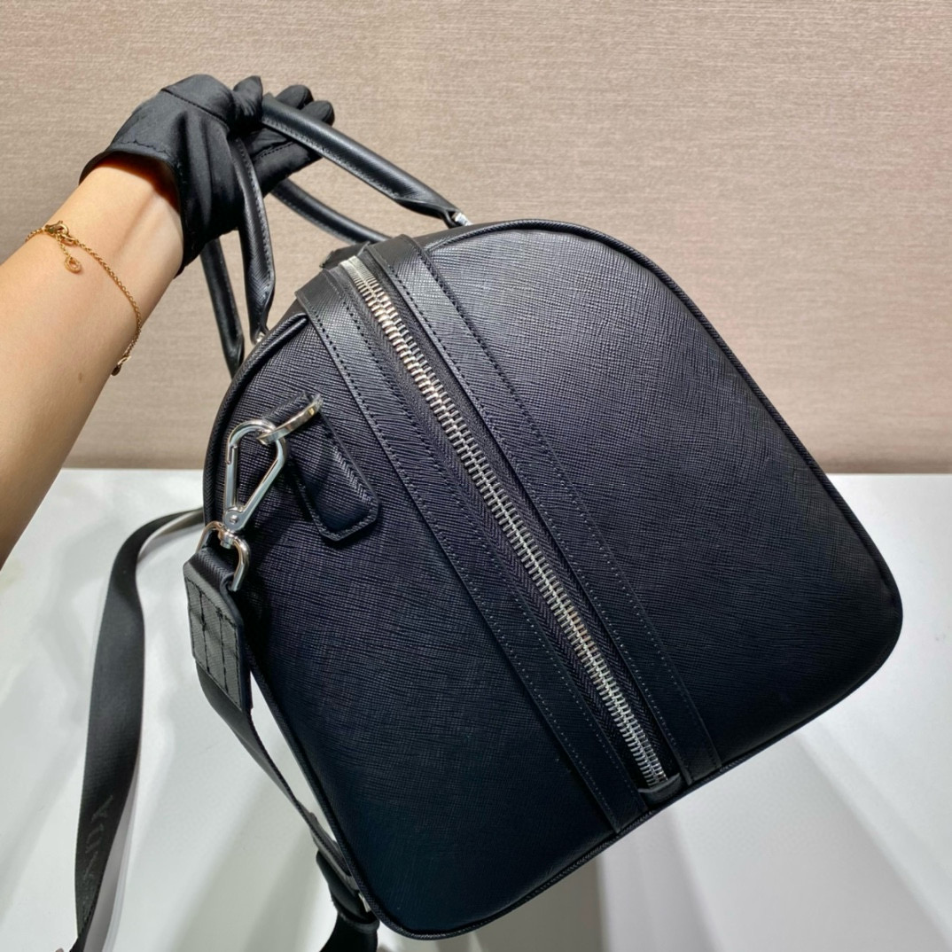 Prada Saffiano Leather Travel Bag - Black Duffel with Shoulder Strap 6 i1752767394445 7946 0 5
